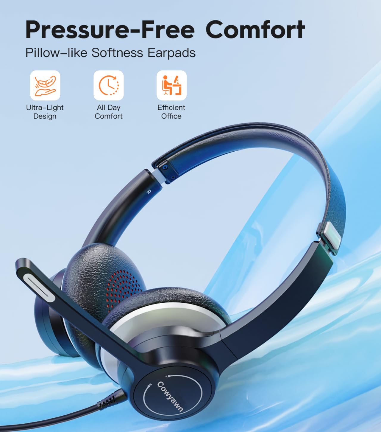 Noise Cancelling USB Headset with Microphone for PC & Laptop - Wired Computer Headset with In-Line Controls, USB-A/USB-C Compatible for Work, Home Office, Call Center, Gaming & Online Meetings
