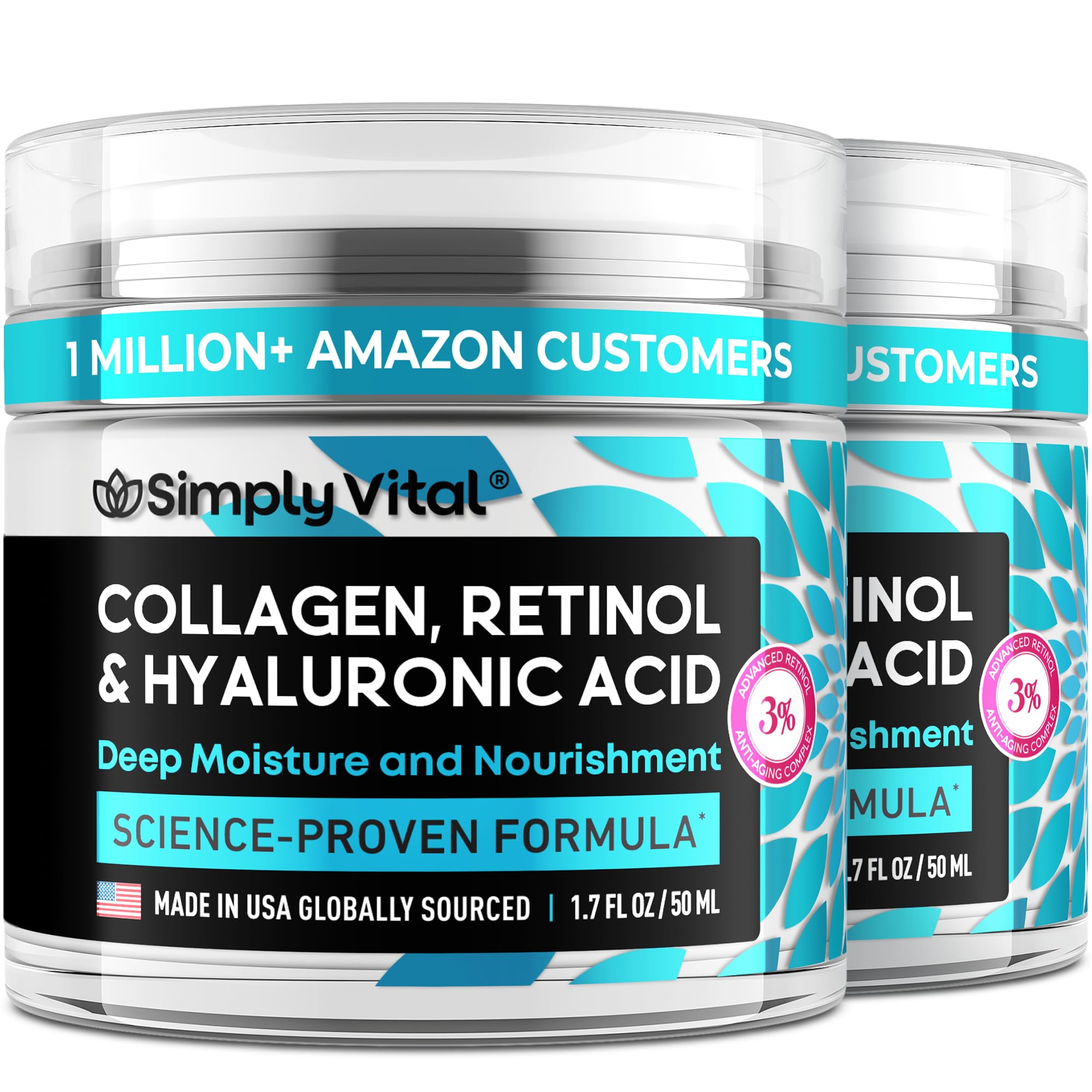 SimplyVital Collagen Face Moisturizer with Retinol & Hyaluronic Acid - Anti-Aging Cream for Face, Neck & Décolleté - Made in USA, Daily Hydrating Moisturizer (2-Pack) - Perfect for Nighttime Skincare Routine & Wrinkle Reduction