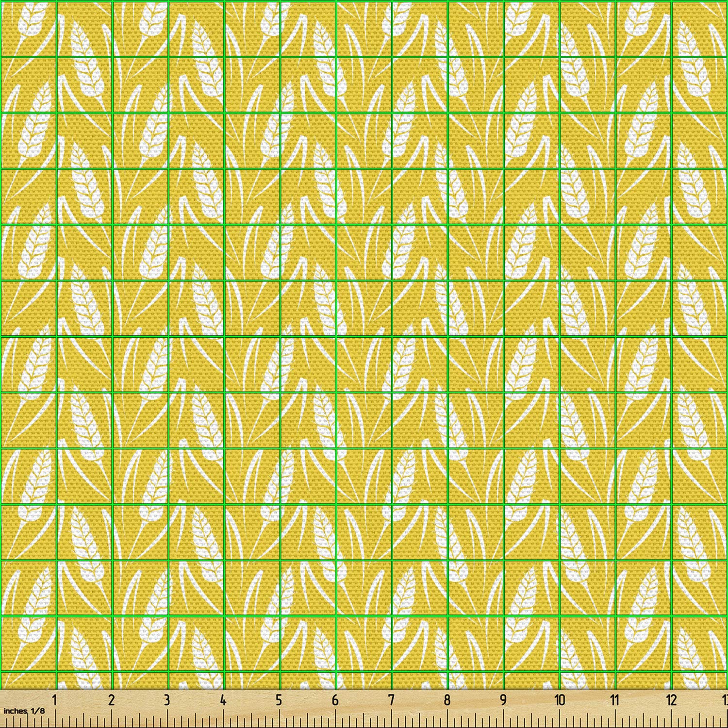 Ambesonne Yellow & White Wheat Fabric by The Yard - Upholstery & Home Decor for Farmhouse Style
