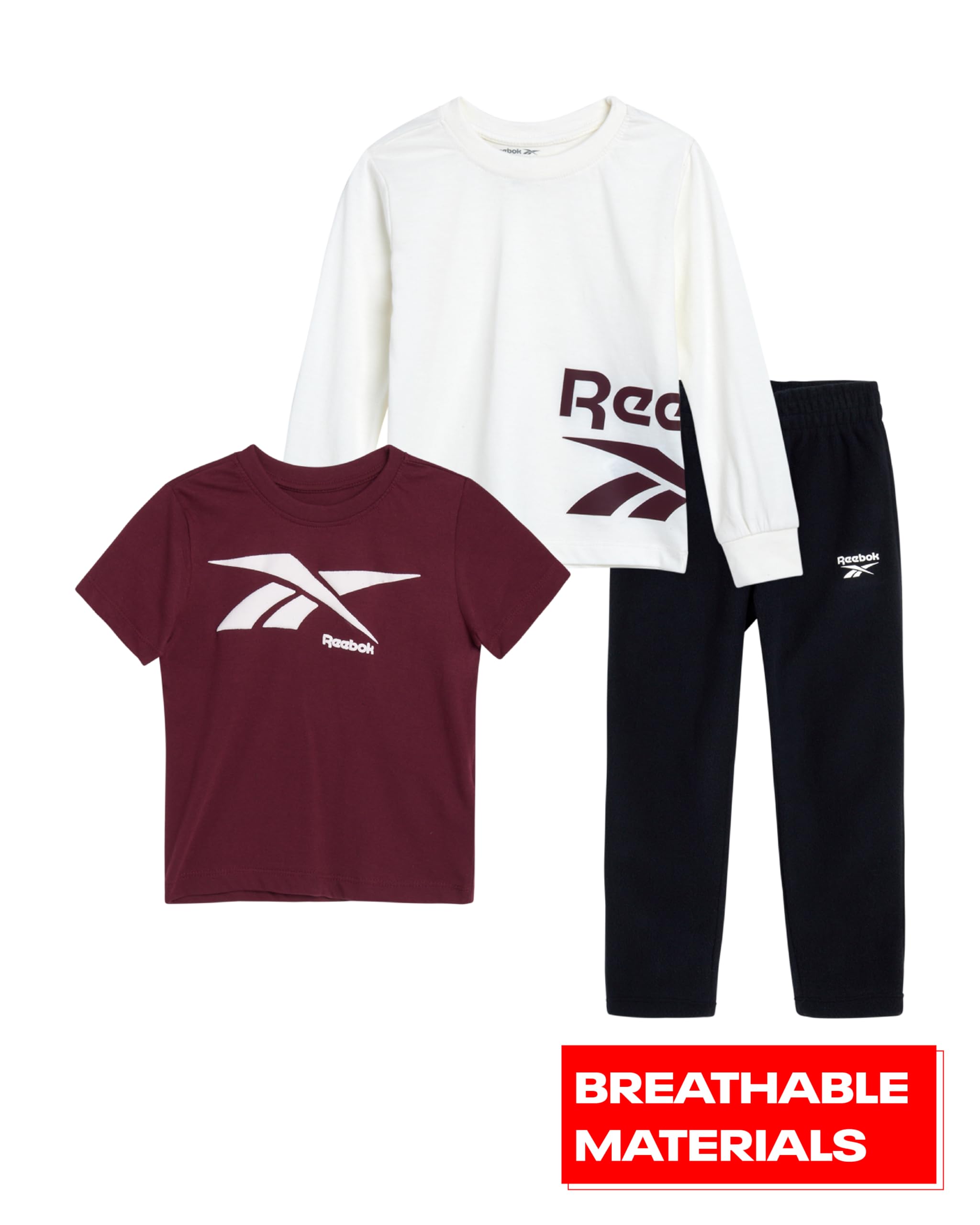 Reebok Baby Boys' 3-Piece Jogger Set - Short Sleeve T-Shirt & Sweatpants Playwear Outfit for Infants & Toddlers | Perfect for Playdates, Daycare & Casual Wear