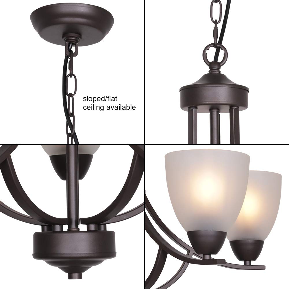 VINLUZ 5-Light Modern Chandelier with Alabaster Glass Shades - Oil Rubbed Bronze Ceiling Pendant Light Fixture for Dining Room, Foyer, Bedroom & Living Room - Perfect for Rustic & Contemporary Home Decor