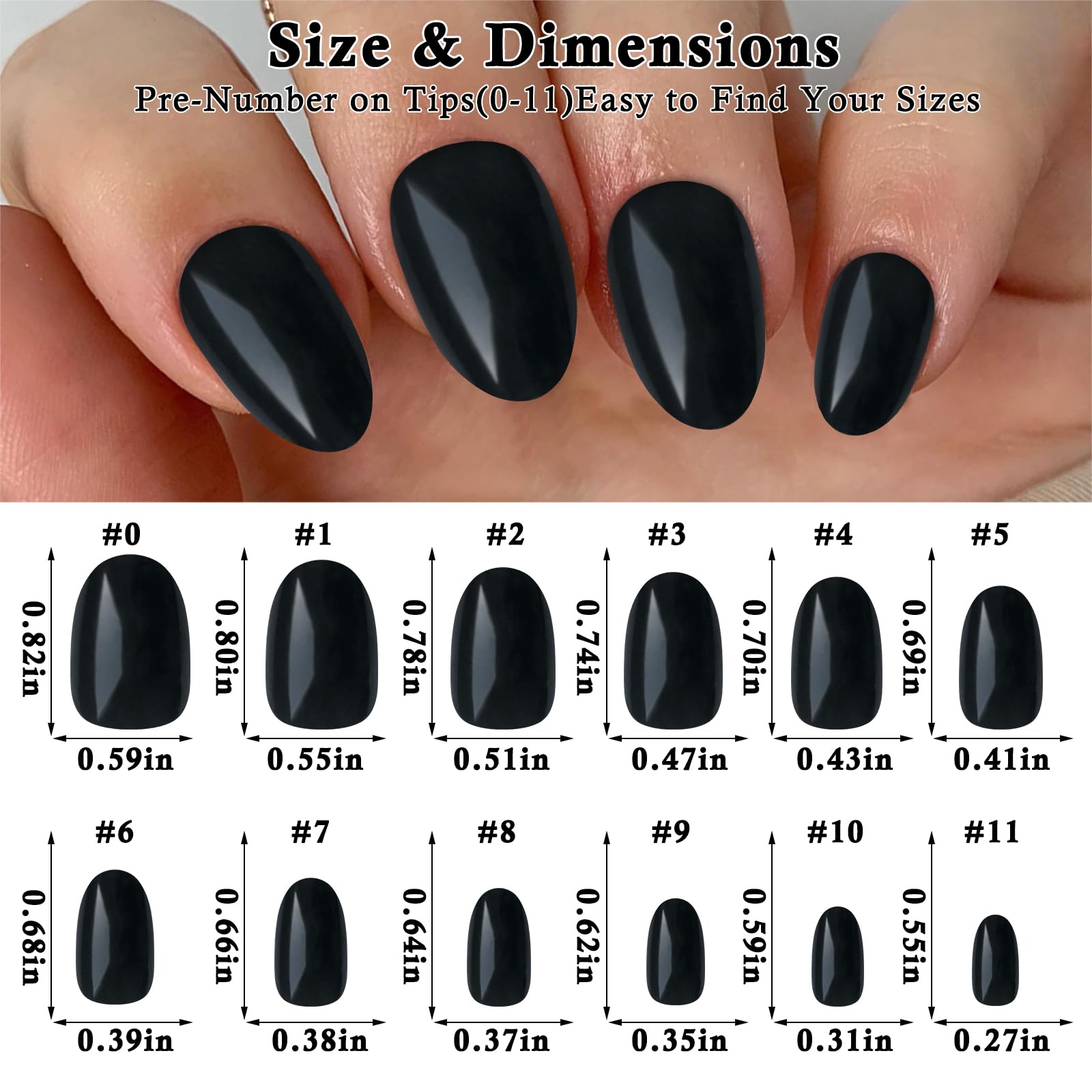 240pcs Short Almond Press on Nails - Black Acrylic Fake Nails with Nail Glue & Adhesive Tabs | Full Cover Artificial Nail Tips for Women & Kids | Perfect for Daily Wear, Parties & Special Occasions