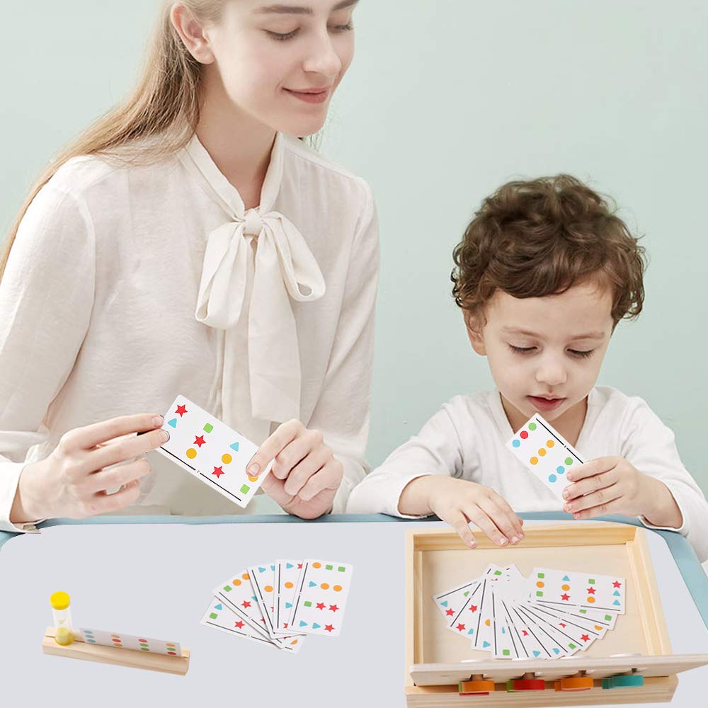 Montessori Wooden Slide Puzzle Toy - Color & Shape Matching Brain Teaser Game for Kids Ages 2-6 | Educational Learning Toys for Toddlers | Travel & Home Play STEM Activity