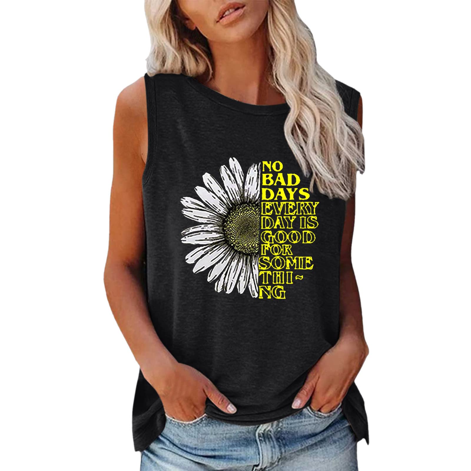 MLAGJSS Women's Summer Sleeveless O-Neck Sunflower Print Tank Top - Casual Loose Fit T-Shirt for Women | Perfect for Beach Outings, Summer Vacations & Casual Wear