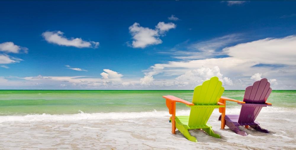 Wallmonkeys Tropical Beach Chairs Peel & Stick Wall Mural - 24x12 Inch Removable Graphic Art (WM185339) | Perfect for Living Room, Bedroom, or Office Decor