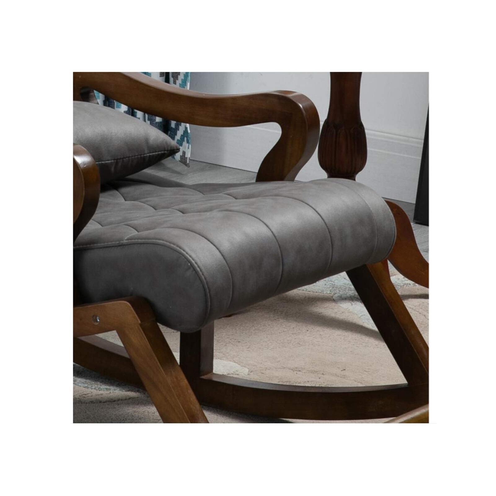 Solid Wood Rocking Chair - Chinese Style Comfortable Recliner with Footrest, Ergonomic Technology Fabric for Elderly, Balcony & Living Room Relaxation (125x67x89cm) - Perfect for Nursery, Porch Swing or Reading Nook