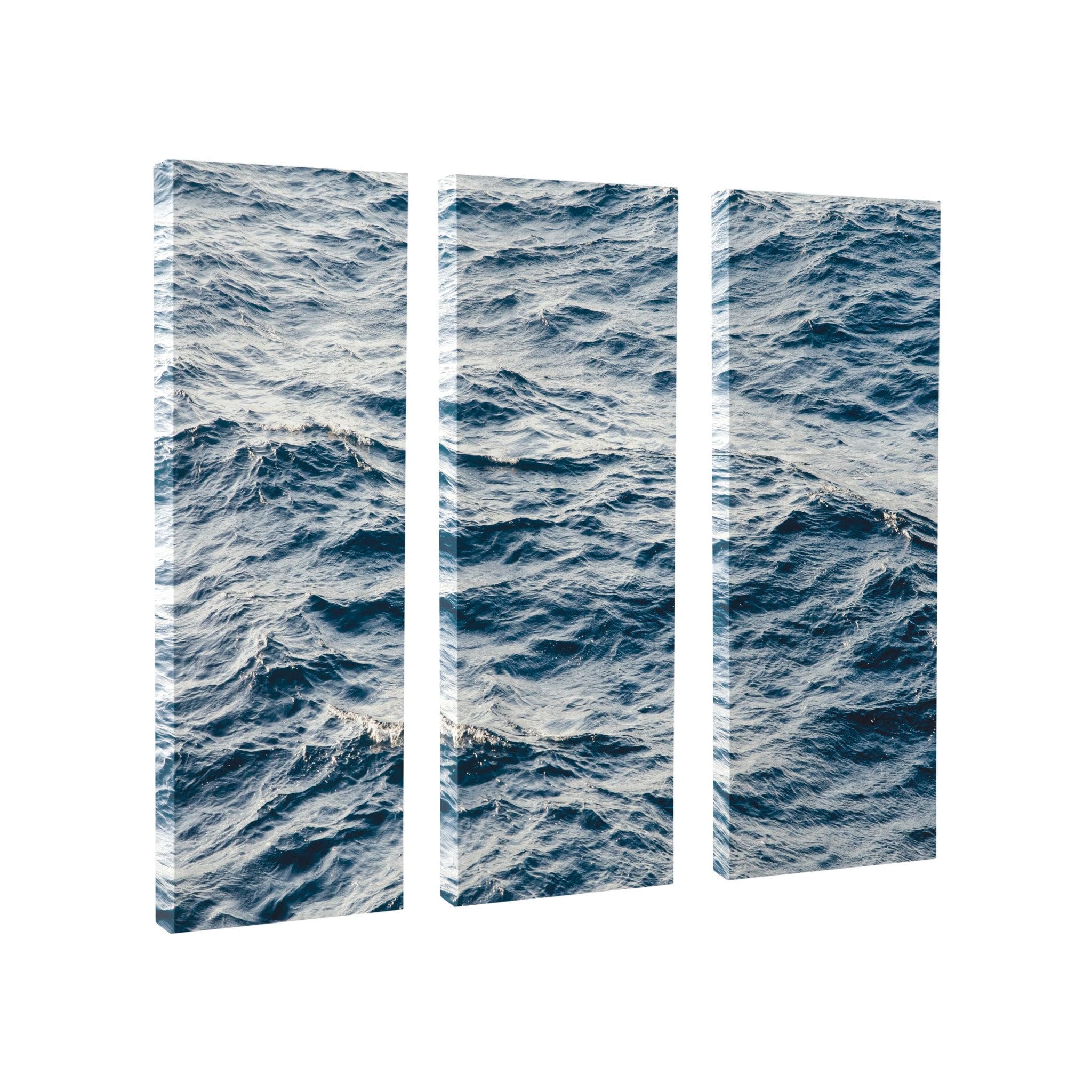 Kate & Laurel Coastal Ocean Waves Canvas Wall Art Set - 3 Piece 12x28 Inch Blue Seascape Painting | Beach Themed Home Decor for Living Room, Bedroom & Office | Wave Artwork by The Creative Bunch Studio