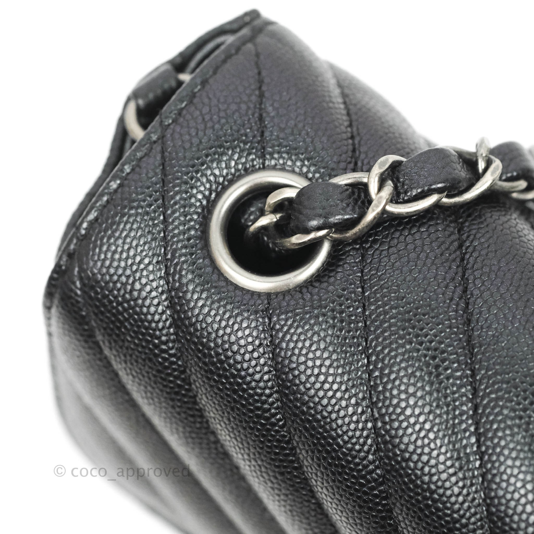 Chanel Chevron Mini Rectangular Flap Bag in Iridescent Black Caviar Leather with Ruthenium Hardware - Perfect for Evening Events, Parties & Luxury Fashion Accessories