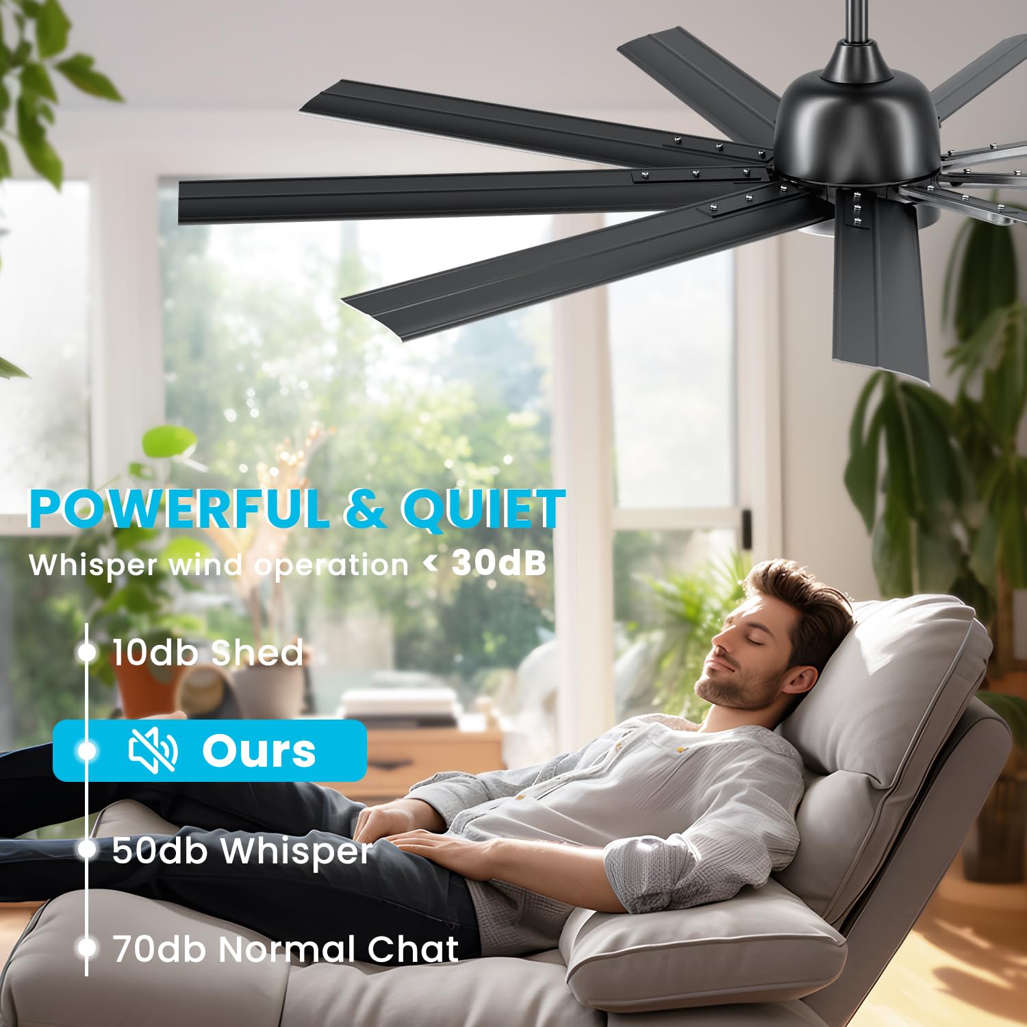 62 Inch Black Outdoor Ceiling Fan with Lights & Remote Control - 9 Blade Reversible DC Motor, Dimmable LED Light - Perfect for Bedrooms, Patios & Covered Porches