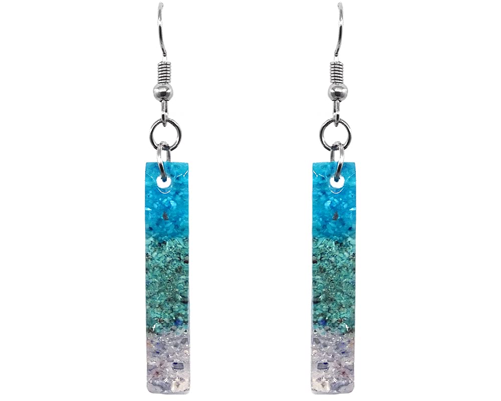 Long Rectangle Crushed Chip Stone Inlay Acrylic Striped Dangle Earrings - Women's Fashion Handmade Boho Jewelry for Casual Wear & Party Accessories
