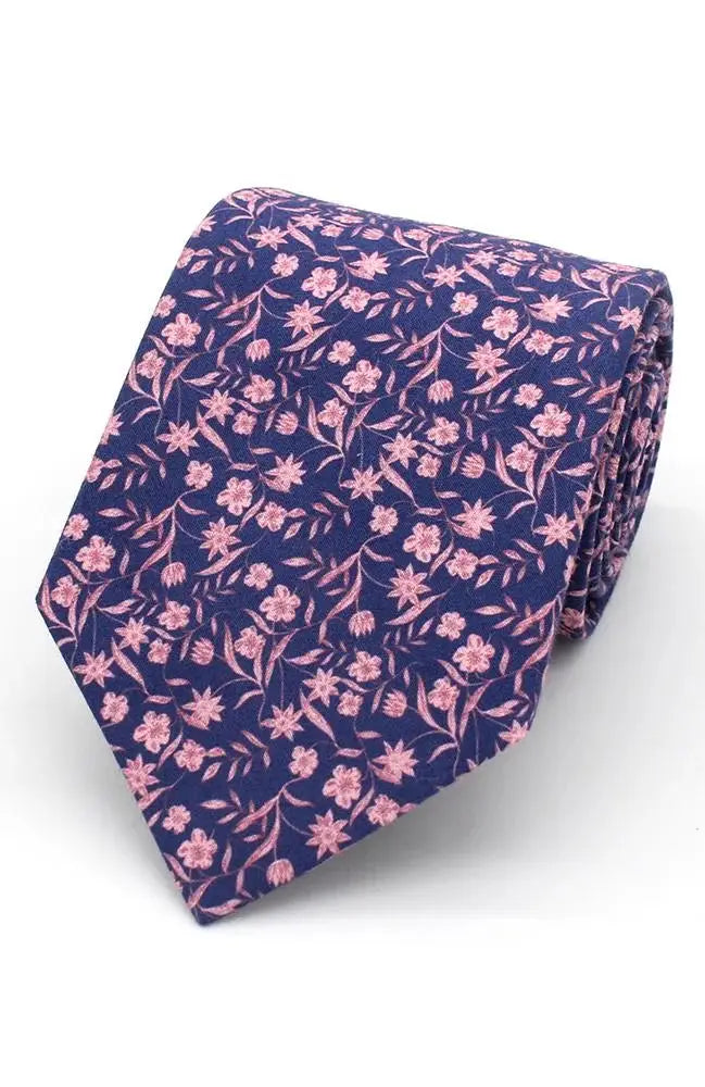 L.A. Smith Rose on Navy Floral Tie and Pocket Square Set for Men - Elegant Wedding, Prom & Formal Occasion Accessories