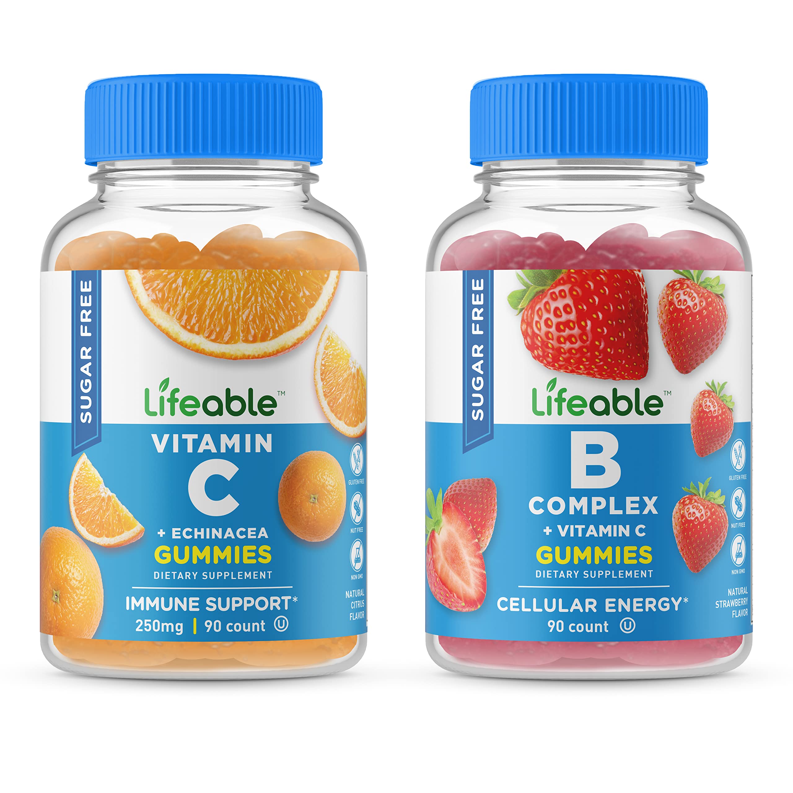 Lifeable Sugar Free Vitamin C + B Complex Gummies Bundle - Natural Flavor, Gluten Free, Vegetarian, Non-GMO Chewable Vitamins - Immune Support & Energy Boost for Adults & Kids - Perfect for Daily Wellness & On-the-Go Nutrition