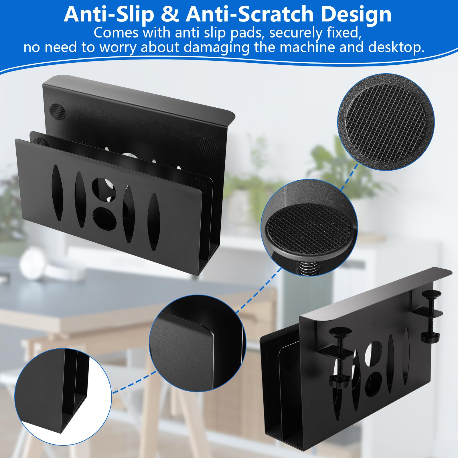 2 Tier Under Desk Storage Organizer - No Drill Steel Hanging Desk Shelf for Laptop & Office Supplies | Space Saving Desk Organizer for Home Office & Workspace (Black)
