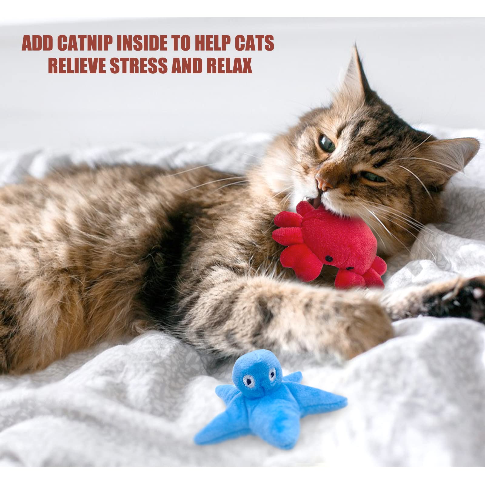 Andiker Catnip Toys for Indoor Cats - 2Pcs Soft Crab & Starfish Plush Cat Toys with Natural Catnip | PP Cotton Filled Chew Toys for Kittens | Perfect Gift for Cat Lovers & Interactive Play (Crab+Starfish) | Great for Playtime, Training & Stress Relief