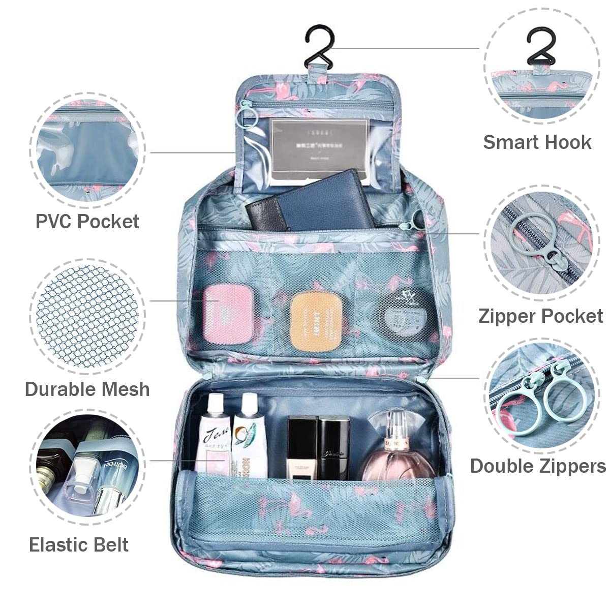 YYGOJOY Large Waterproof Hanging Toiletry Bag - Travel Cosmetic Organizer with Multiple Pockets for Makeup, Toiletries & Essentials - Perfect for Business Trips, Gym, Vacation & Daily Use (Grey Lemon)