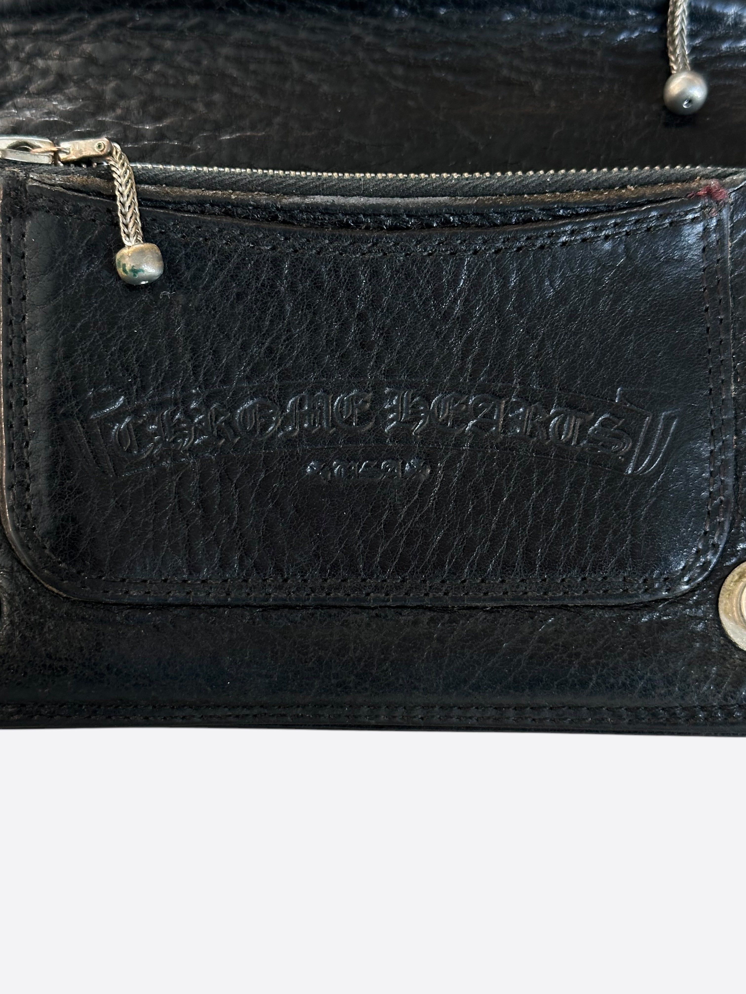 Chrome Hearts Black Leather Bolo Cord Wallet for Men - Stylish Slim Bifold Credit Card Holder with Chain - Perfect for Everyday Use, Travel & Night Out