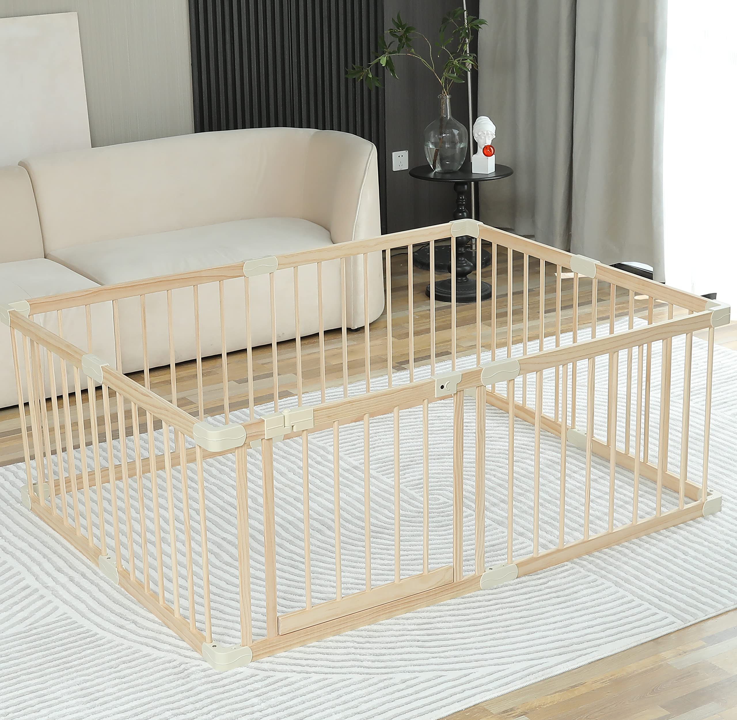 Conababy Large Wooden Baby Playpen - 120x160x61cm Safe Play Yard for Toddlers & Kids | Indoor Play Fence Gate for Daycare, Gym Area & Home Use