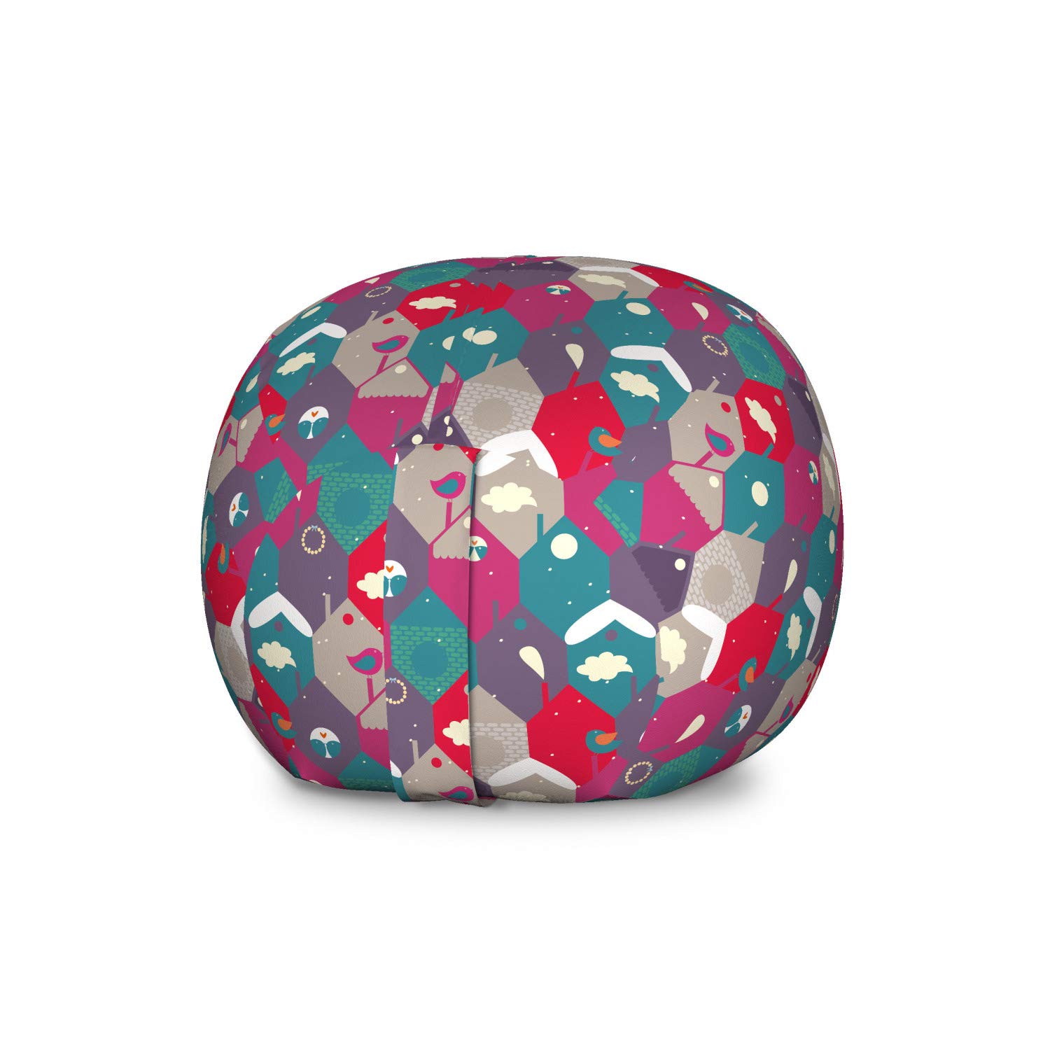 Ambesonne Large Washable Winter Storage Toy Bag Chair - Pastel Hexagon & Cityscape Bird Design, Stuffed Animal Organizer for Kids' Room, Playroom & Nursery Organization (Multicolor)