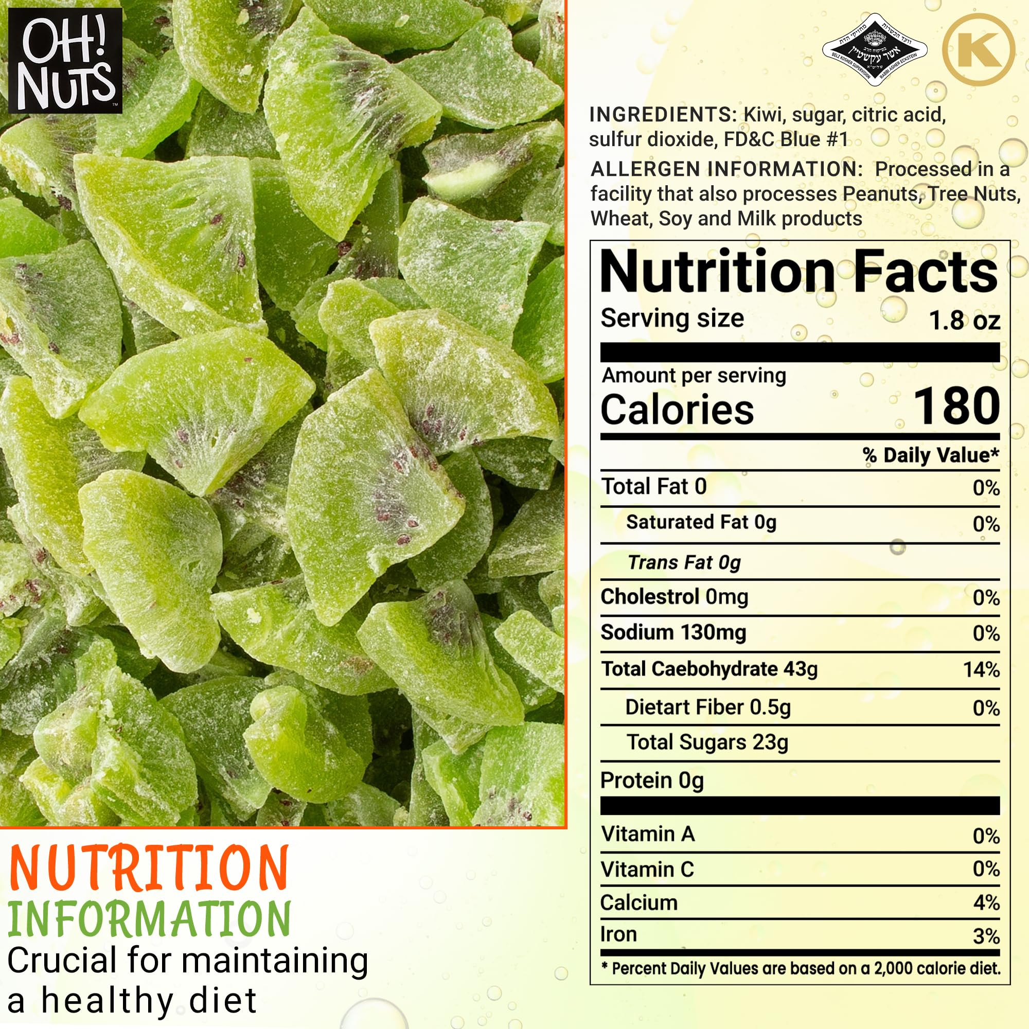 Sweetened Dried Kiwi Slices - 1 LB Dehydrated Fruit Snacks | Natural Kiwi Quarters | Resealable Freshness Zip Bag | Healthy Snack for Hiking, Office & Kids Lunch Boxes | Packed in USA by Oh Nuts