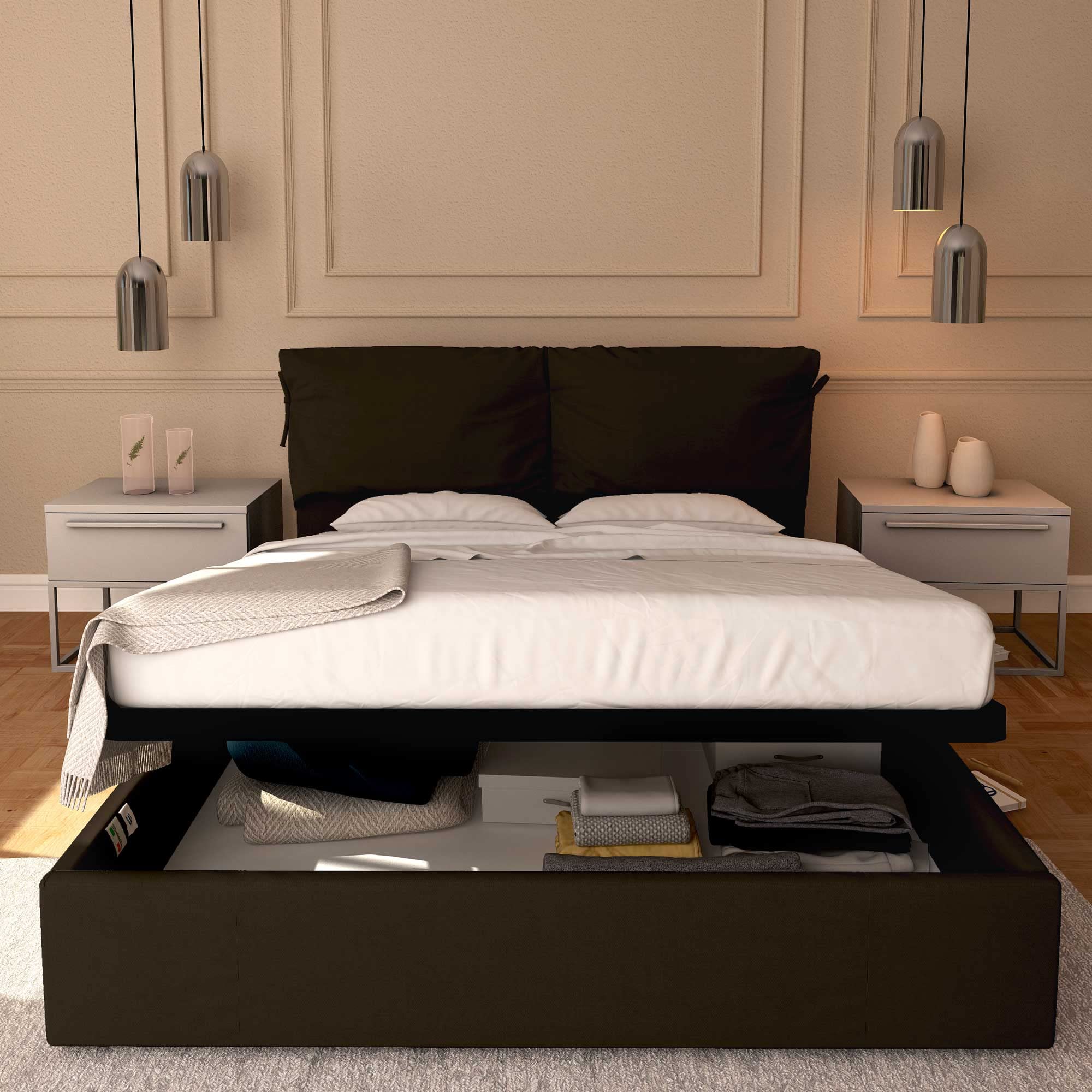 Baldiflex Licia Soft Queen Size Bed Frame with Storage, Synthetic Leather Upholstery, Slatted Base - Dark Brown, 180x190cm - Perfect for Master Bedrooms & Guest Rooms