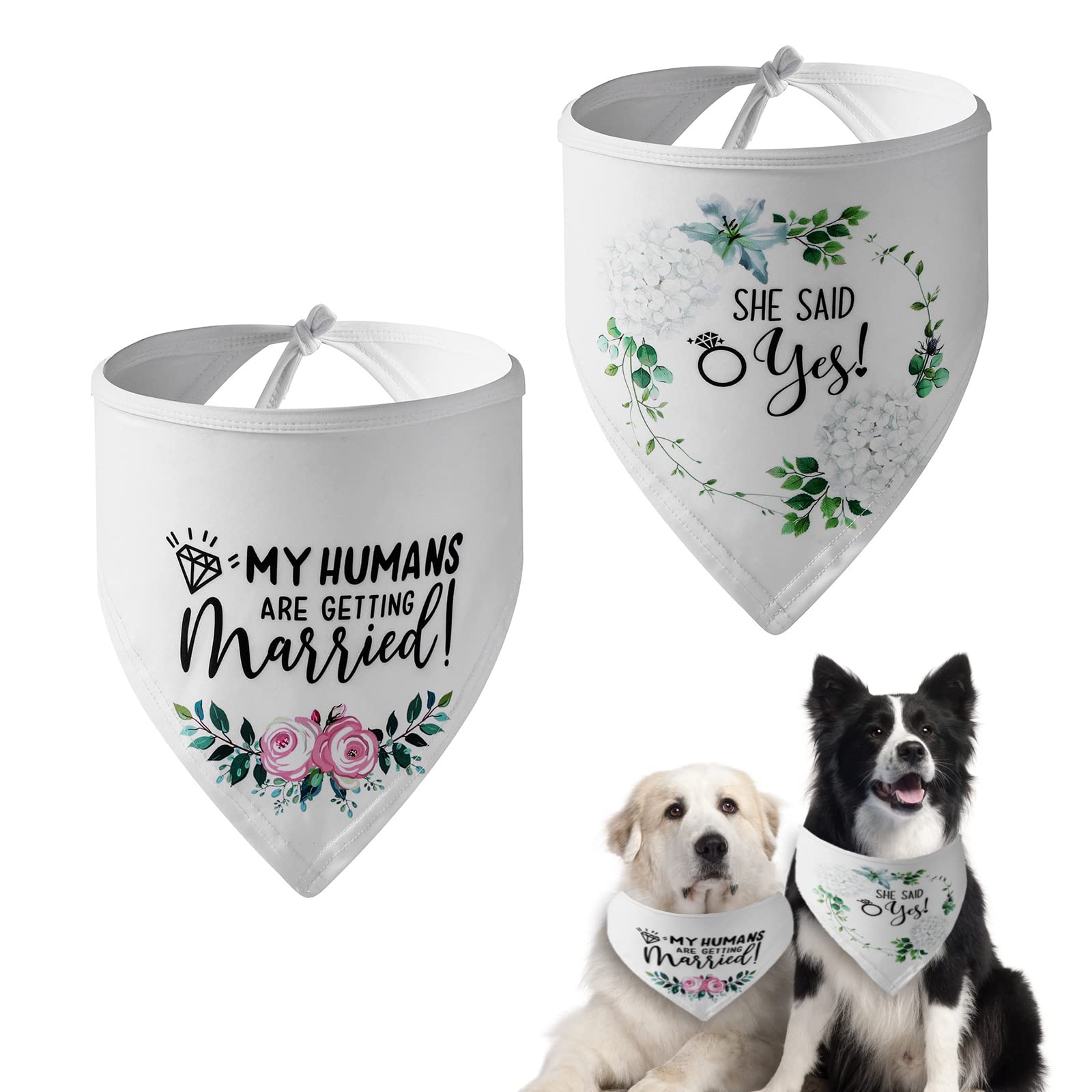 2 Pack White Floral Dog Bandana Scarf for Wedding - Triangle Pet Bandana with Elegant Floral Pattern, Perfect for Dog Lovers Gift & Pet Wedding Accessories - Great for Pet Weddings, Photo Shoots & Special Occasions