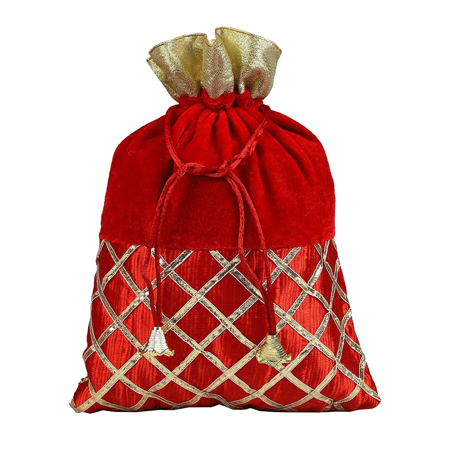Elegant Red Gota Lace Potli Bags for Women - Perfect for Shagun, Return Gifts, Dry Fruits, Party Favors & Giveaways (Pack of 6) | Ideal for Weddings, Festivals & Special Occasions