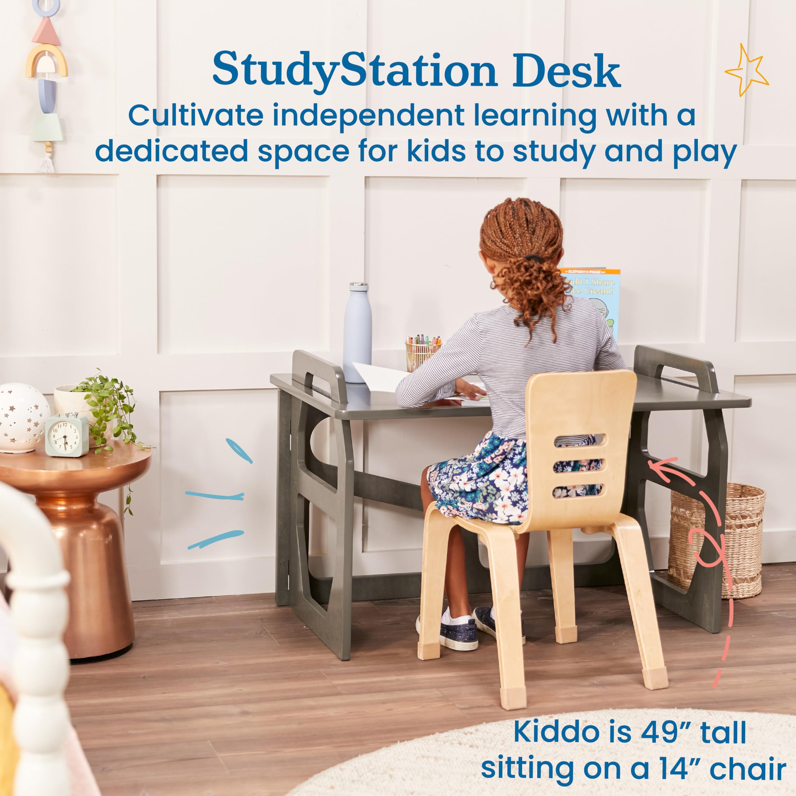ECR4Kids StudyStation Desk - Adjustable Kids Furniture for Home & Classroom, Grey Wash - Perfect for Homework, Reading & Learning Activities