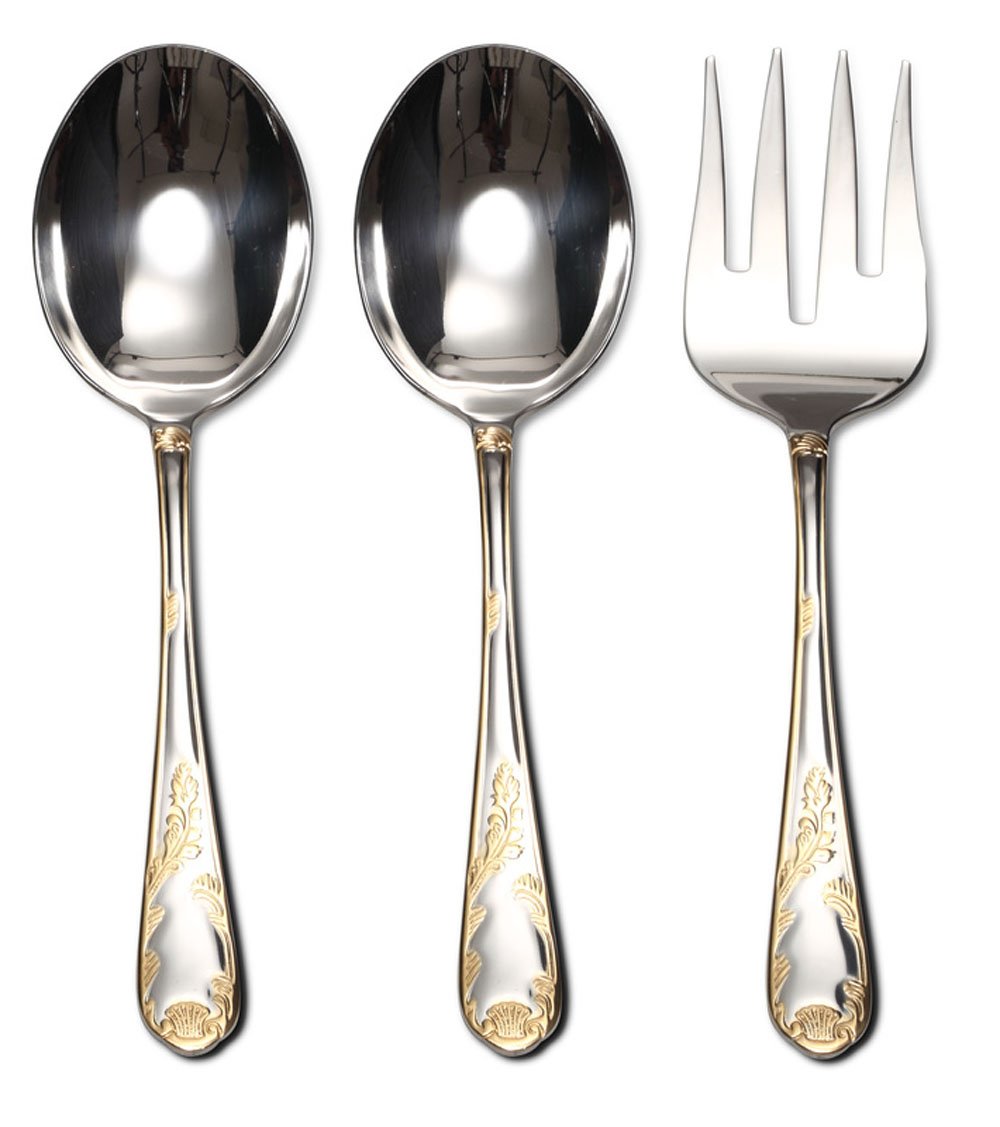 Venezia Collection 75-Piece Stainless Steel Flatware Set - 18/10 Surgical Grade Silverware for 12 with 24K Gold-Plated Serving Pieces - Elegant Dinnerware Cutlery Set for Formal Dining, Wedding Registry & Luxury Entertaining (Hampton)