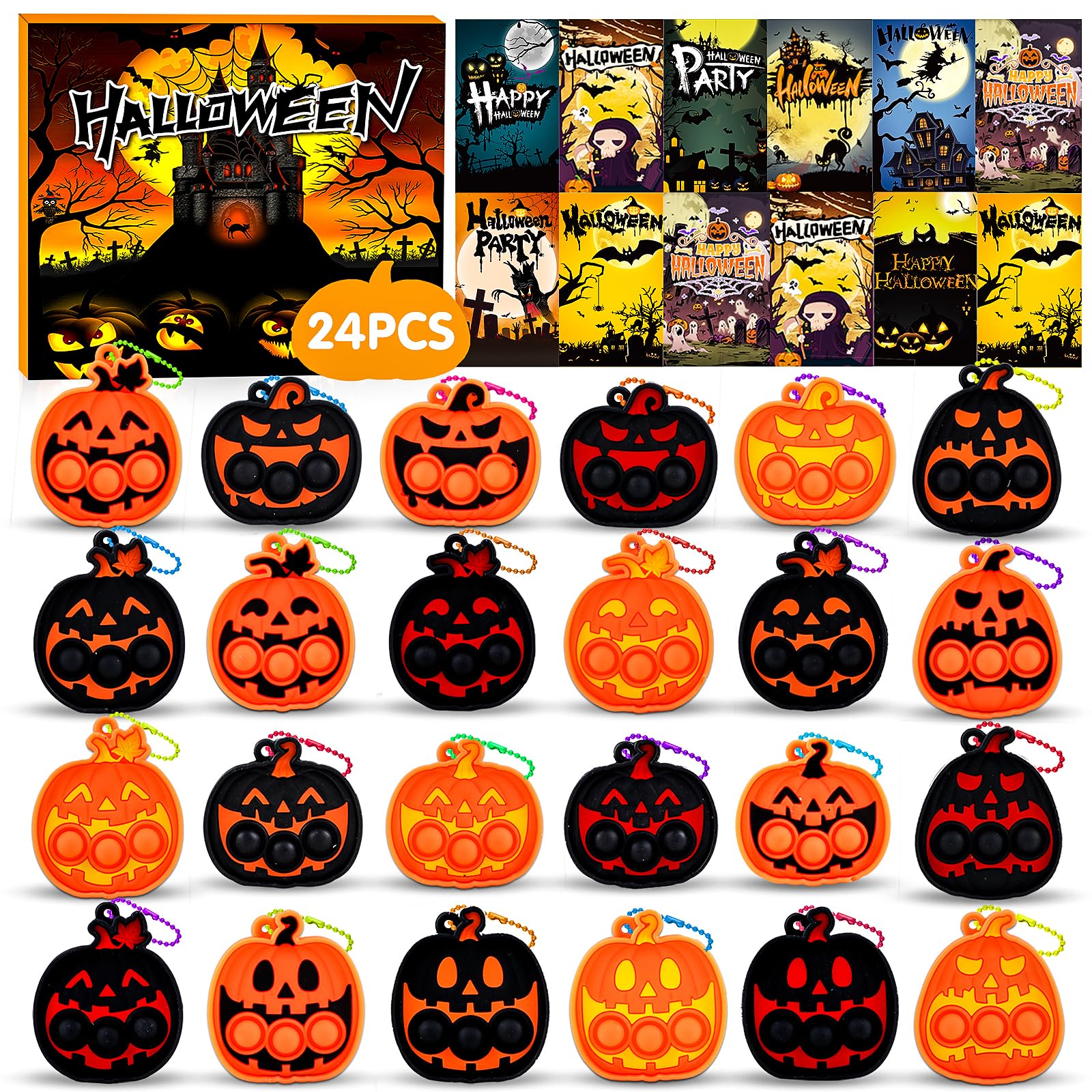 24-Pack Halloween Pumpkin Pop Fidget Toys for Kids - Fun Halloween Party Favors, Classroom Prizes & Trick or Treat Goodie Bag Stuffers - Perfect for Classroom Rewards, Party Giveaways and Halloween Festivities