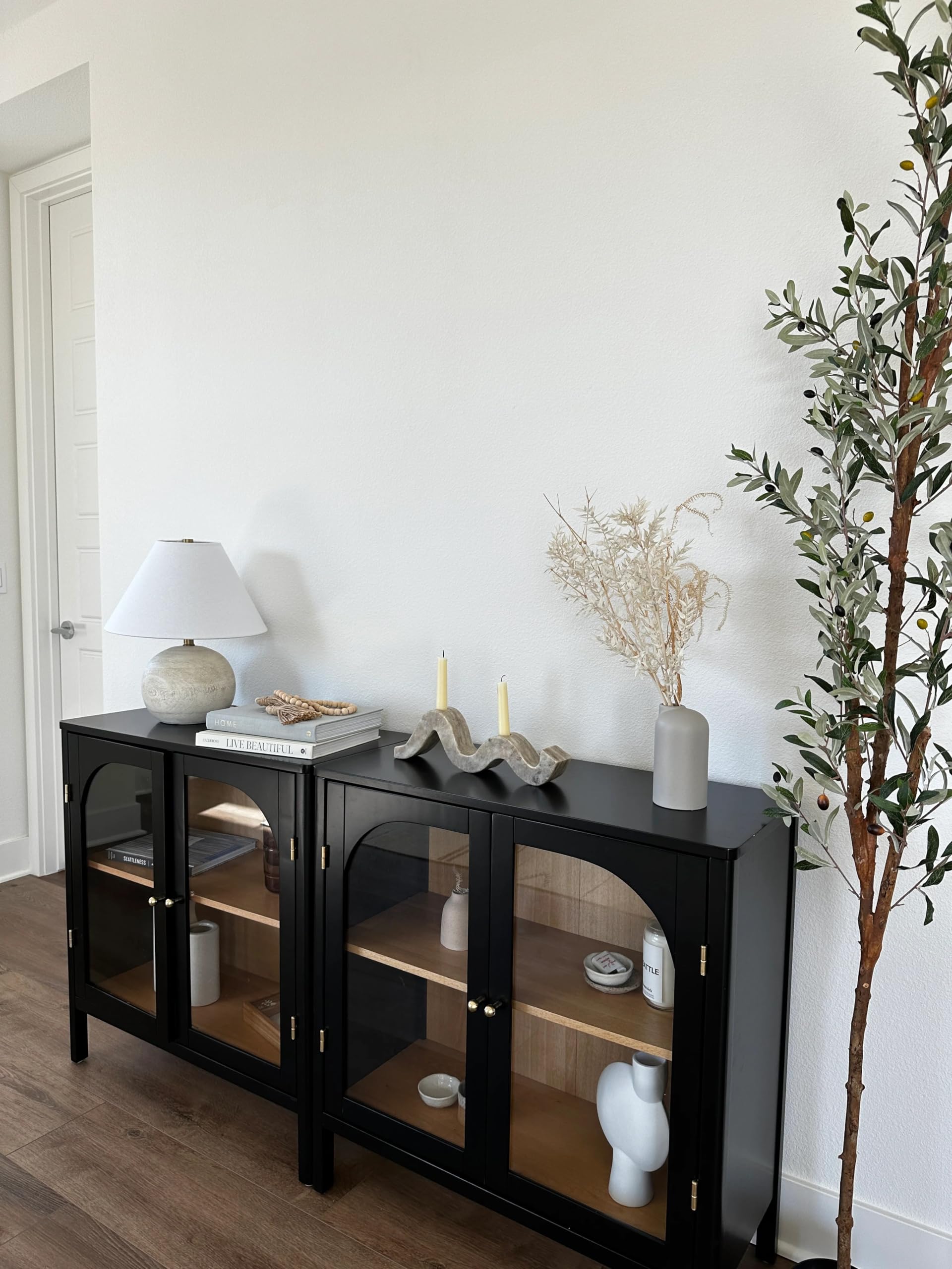 Nathan James Mason Modern Storage Cabinet - Black Oak Wood Buffet Sideboard with Glass Doors & Adjustable Shelf - Free Standing Accent Credenza for Dining Room, Entryway, Living Room - Perfect for Home Organization & Stylish Storage Solutions