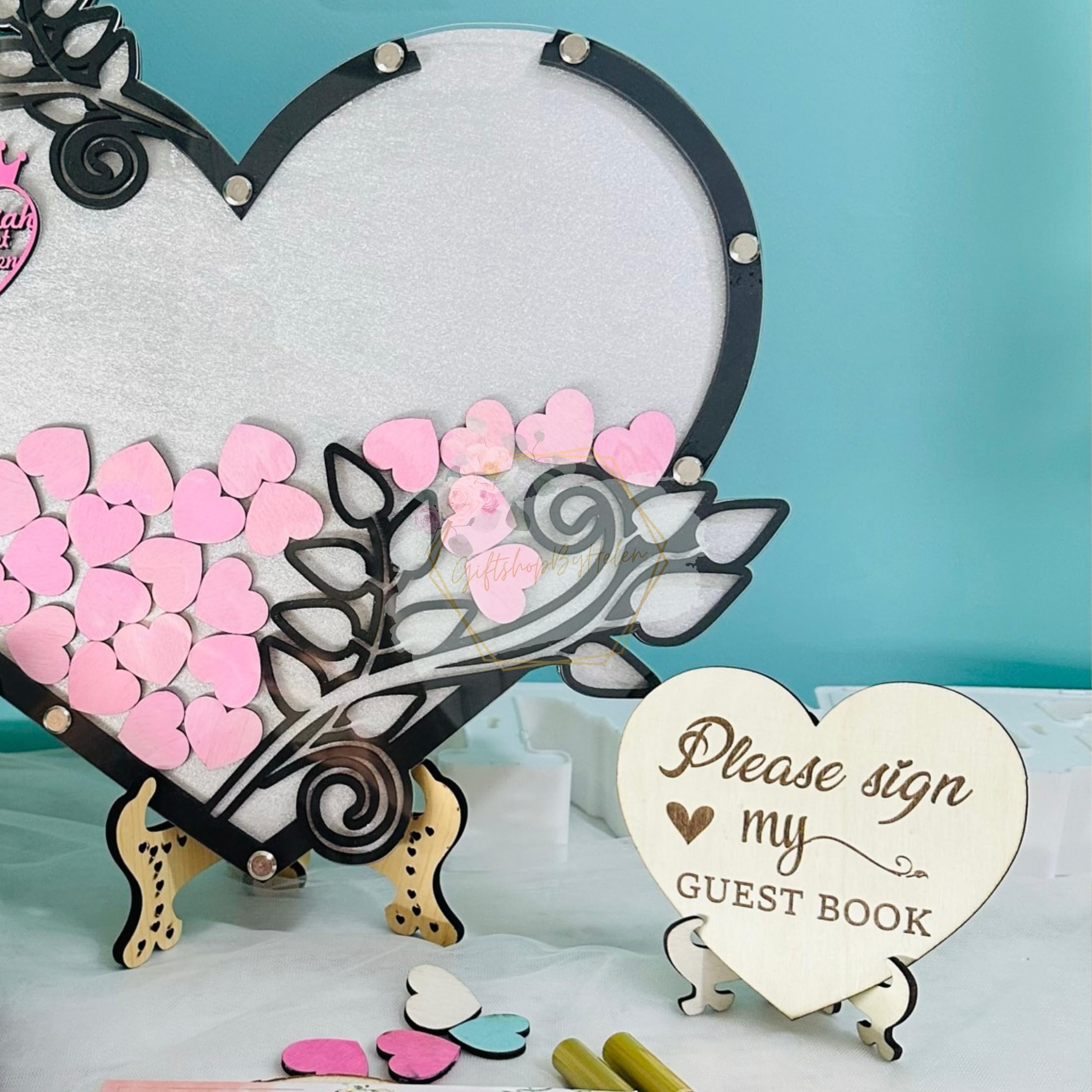 Personalized Wedding Guest Book Alternative Frame - Custom Heart Guest Book Drop Box for Bride & Groom - Unique Wooden Sign for Wedding Reception & Quinceañera - Perfect for Anniversary, Bridal Shower & Special Events