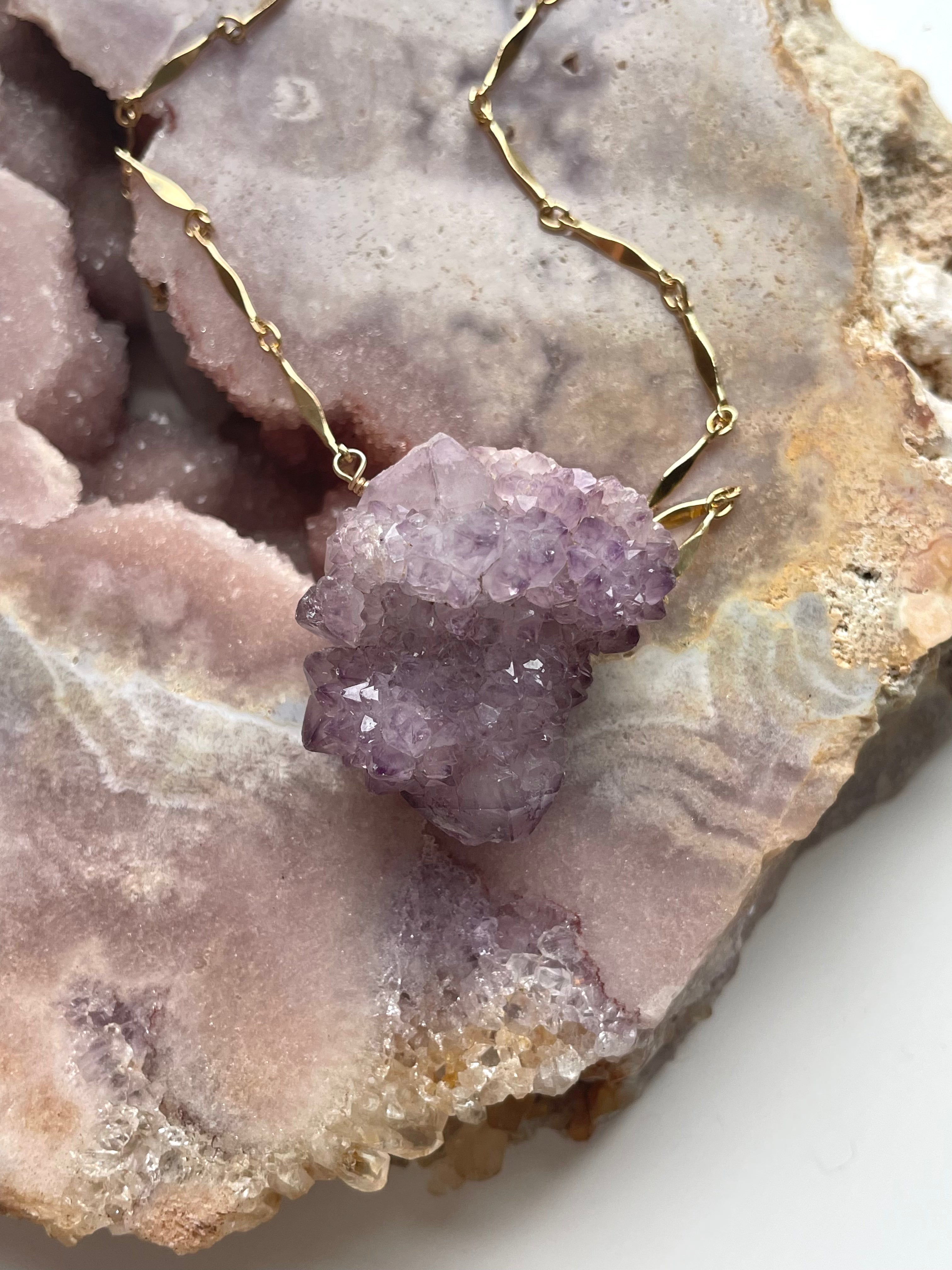 Spirit Quartz Amethyst Statement Necklace - 14K Gold Filled Pendant for Women | Elegant Boho Jewelry for Weddings, Parties & Special Occasions