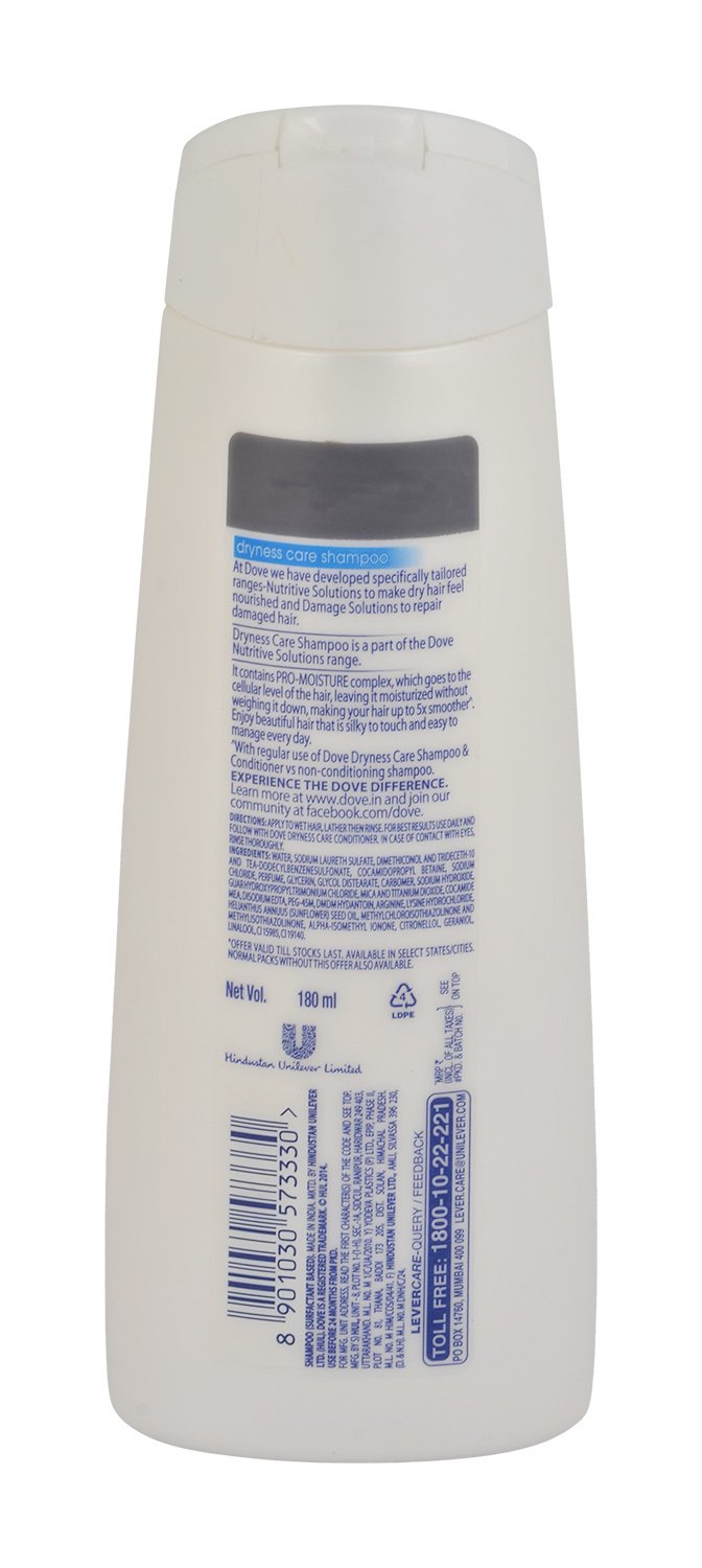 Dove Dryness Care Shampoo for Dry Hair - 180ml Hydrating Bottle for Women & Men - Perfect for Daily Use, Travel & Home Hair Care Routine