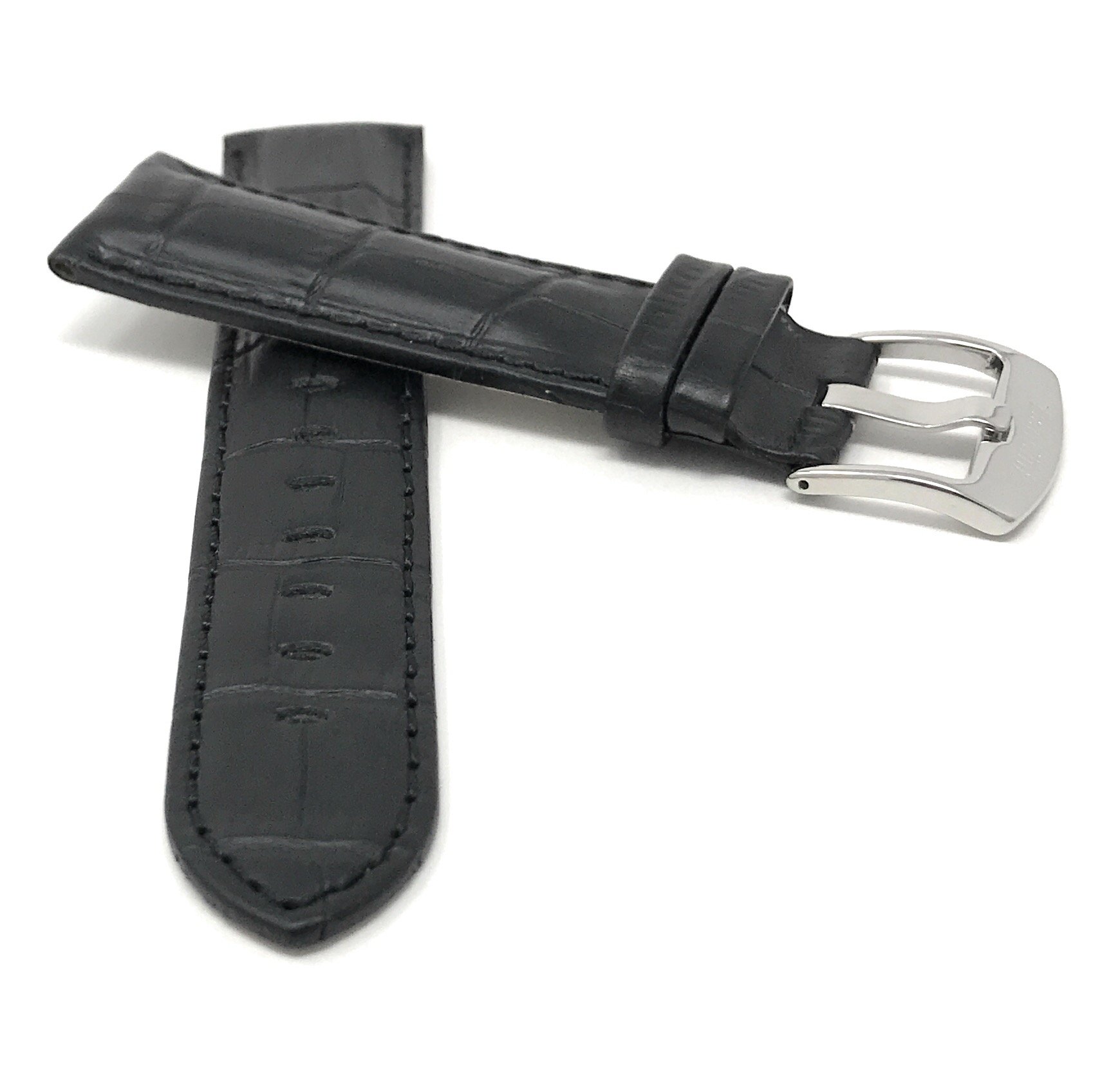 20mm Alligator Leather Watch Band for Men - Classic & Smart Watches - Black Strap for Daily Wear