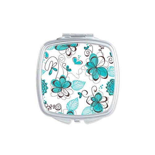 DIYthinker Modern Art Aquamarine Flowers Plants Mirror - Portable Compact Pocket Makeup Mirror with Double Sided Glass for Travel, Home, and Office Use