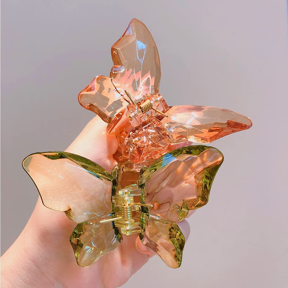 MANODHRUVA 3-Piece Large Butterfly Hair Claw Clip Set - 3.4 Inch Clear Jaw Clips for Thick Hair | Jumbo Hair Clips for Women & Girls | Crystal Design | Perfect for Updos, Ponytails & Everyday Styling