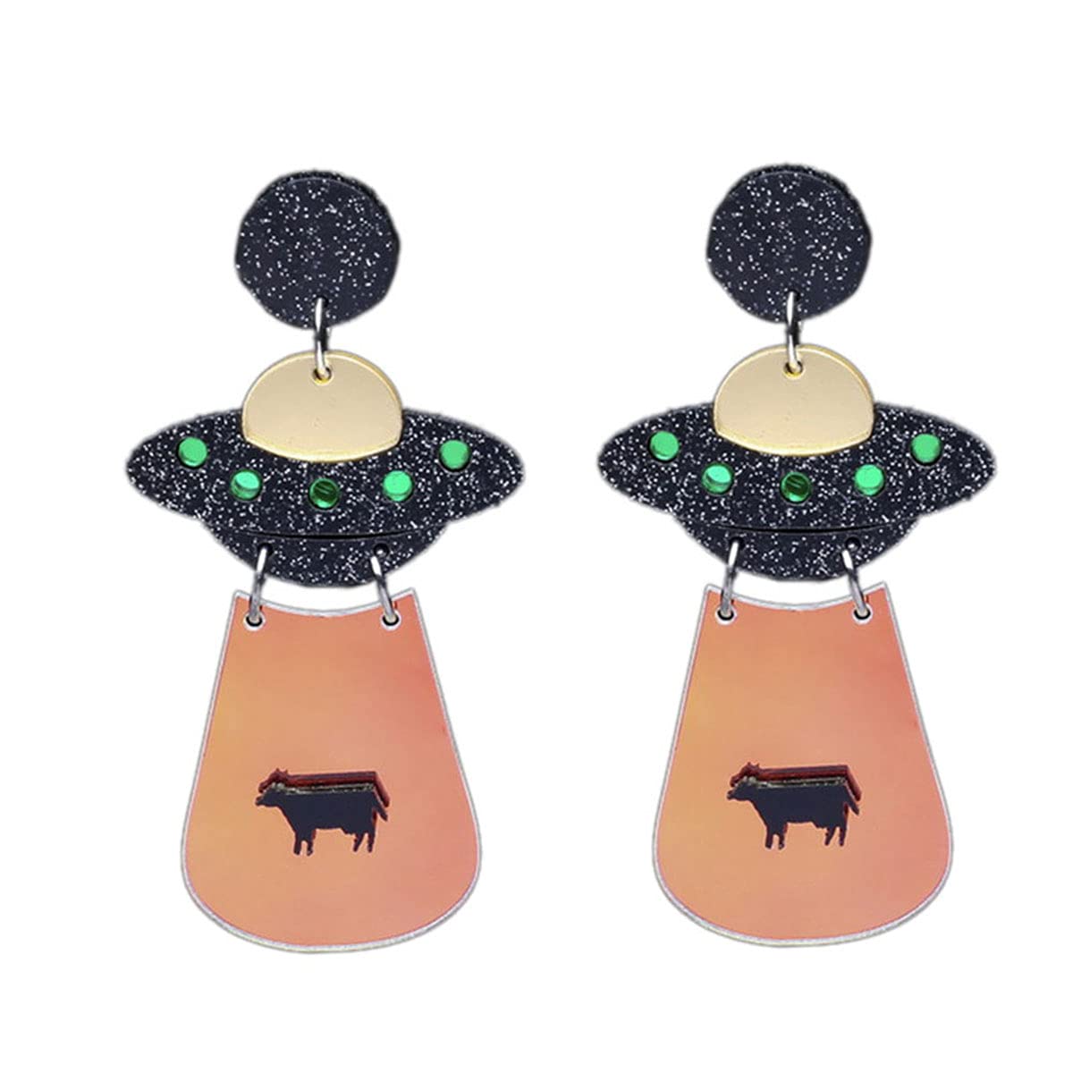 Alien UFO Acrylic Dangle Earrings - Cute Spaceship Drop Earrings for Women - Lightweight Cartoon UFO Jewelry - Perfect for Cosplay, Halloween, and Sci-Fi Fashion
