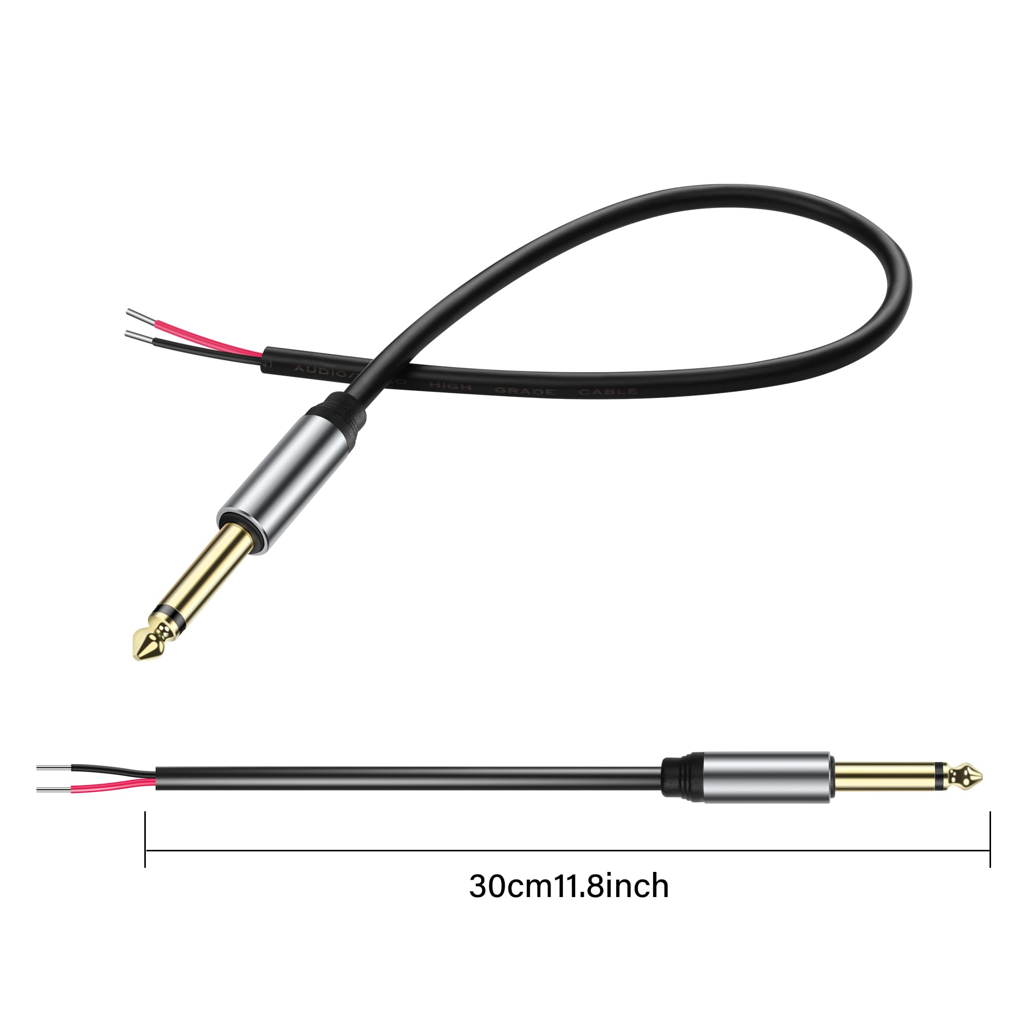GINTOOYUN 2-Pack 6.35mm Male Plug to Bare Wire TRS Stereo 1/4