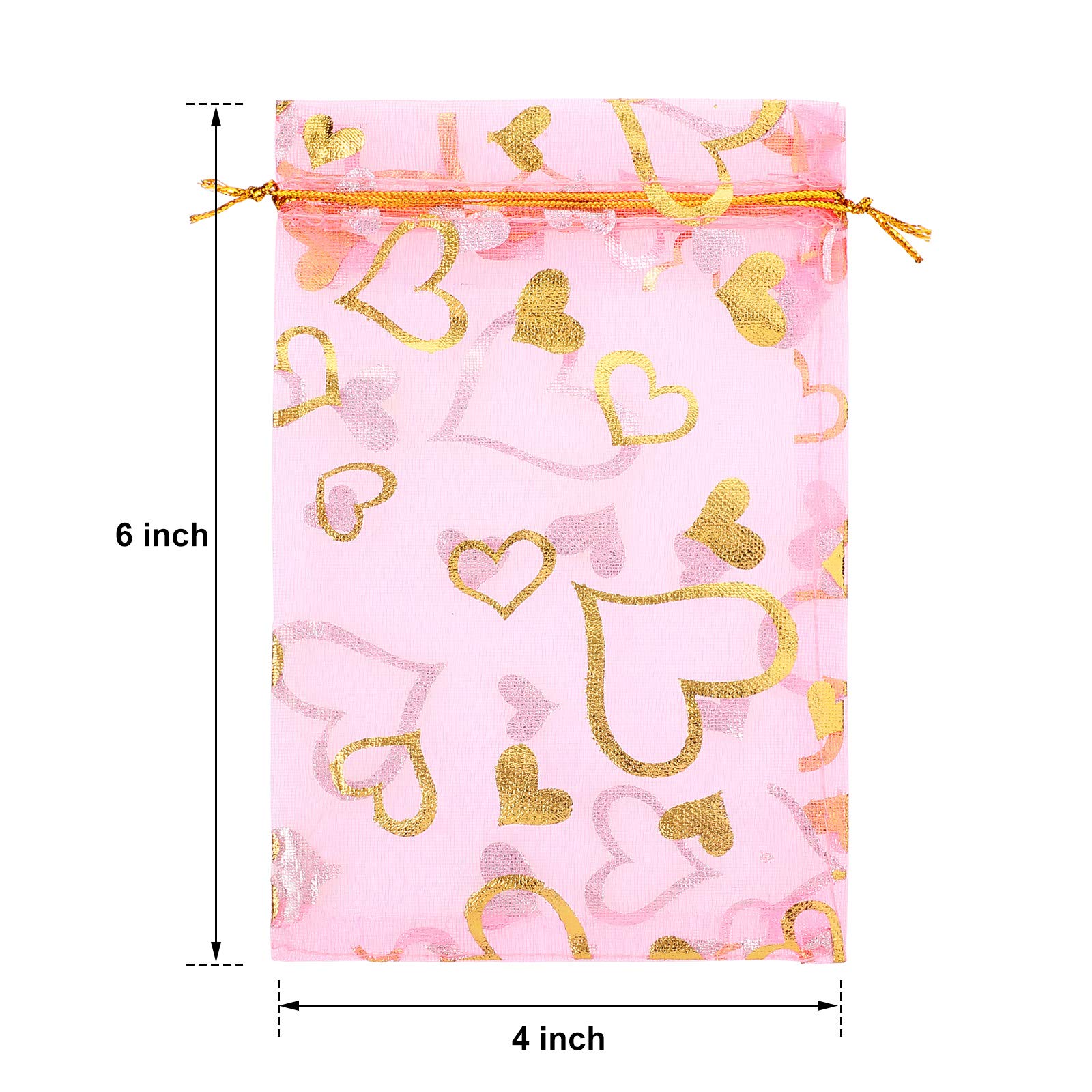 Shappy 100 Pcs 4x6 Inch Pink Heart Organza Drawstring Bags - Sheer Wedding Favor Pouches for Valentine's Day, Birthday Candy, Jewelry Gifts & Party Decorations - Perfect for Bridal Showers, Baby Showers and Special Events