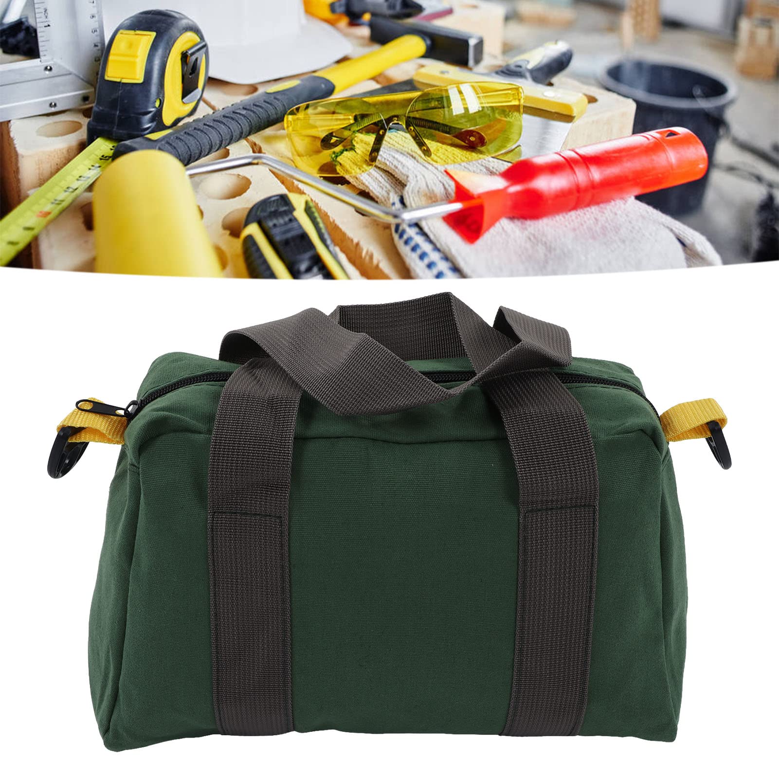**12 Inch Wide Mouth Waterproof Canvas Tool Tote Bag – Portable Multifunctional High Capacity Tool Organizer for Vehicle Maintenance, Carpentry & Technicians – Durable Green Tool Storage Bag for Work, Travel & Outdoor Projects**