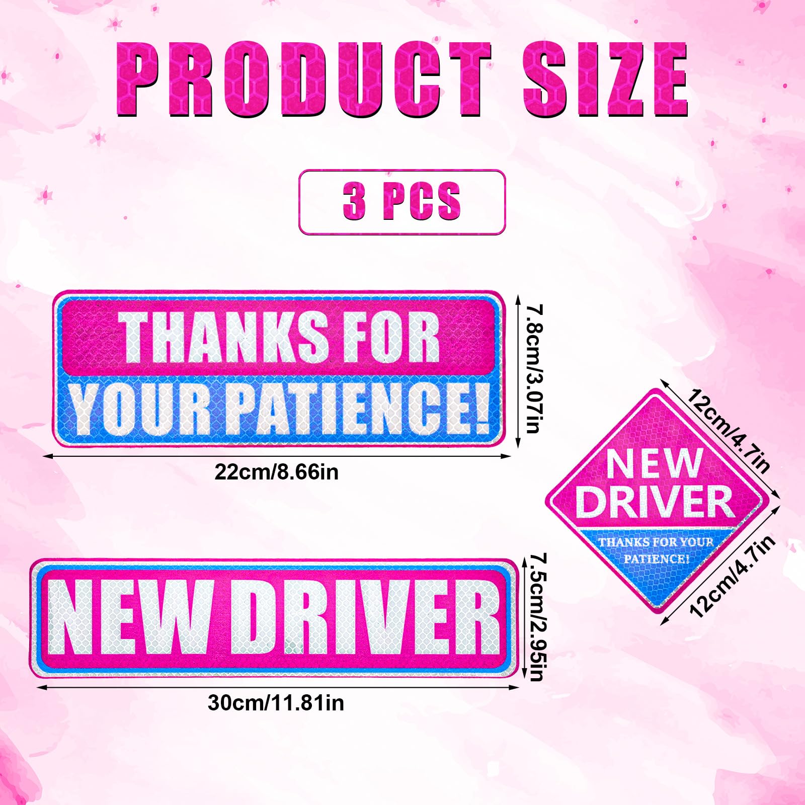 3-Piece New Driver Magnet Set for Cars - Reflective Magnetic Bumper Stickers with 