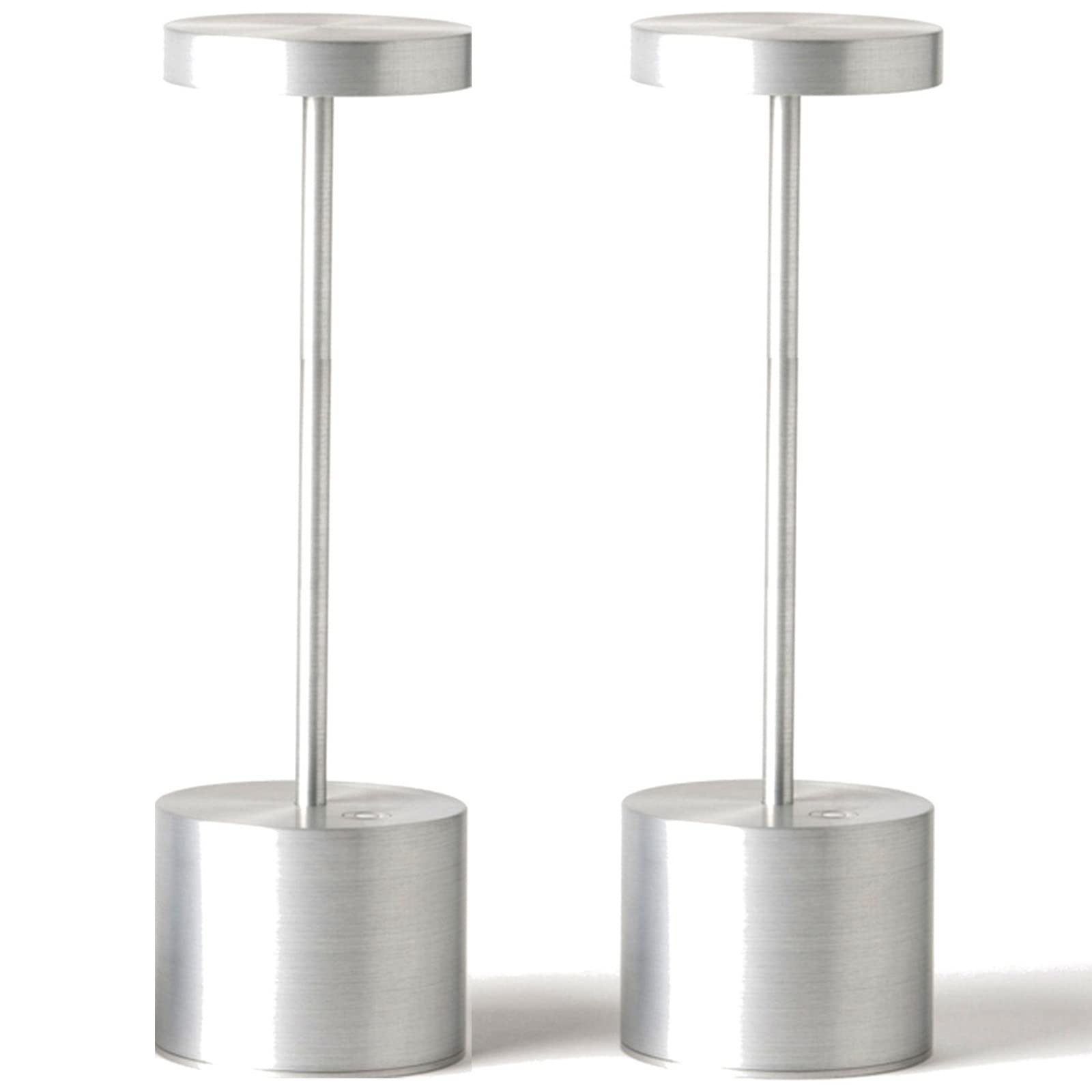 SAKRINGT 2 Pack Outdoor LED Table Lamp - Rechargeable Cordless Desk Light with 5000mAh Battery & Dimmable Function - Waterproof for Patio, Garden, Restaurant, Camping (Silver) - Perfect for Outdoor Dining, Backyard Parties and Nighttime Reading