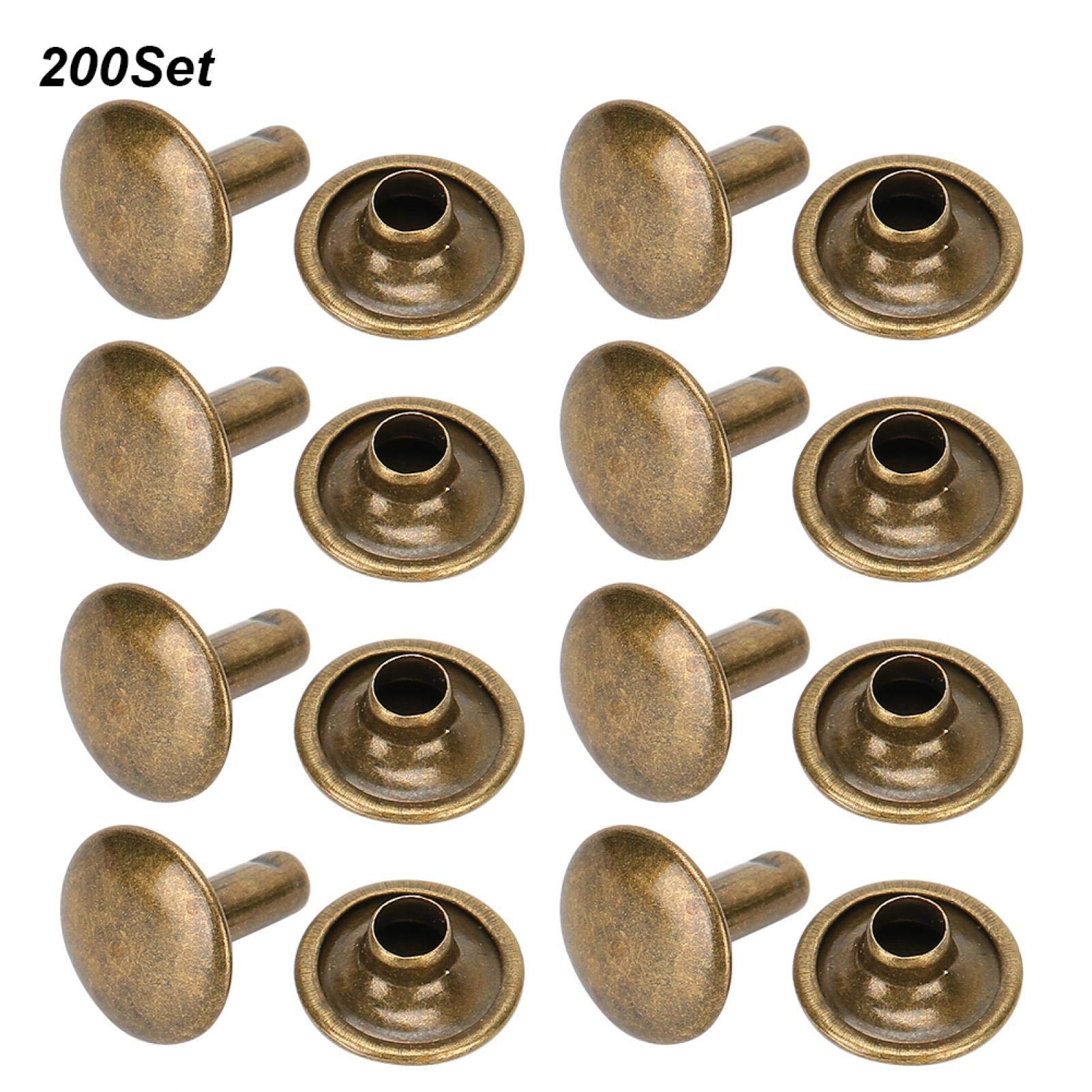 200 Sets 10x10mm Round Stud Rivets for Leather Craft - Double Cap Iron Rivets for Pet Collars, Belts, Bags & DIY Leather Projects (Bronze) - Perfect for Leatherworking, Costume Design & Home Decor