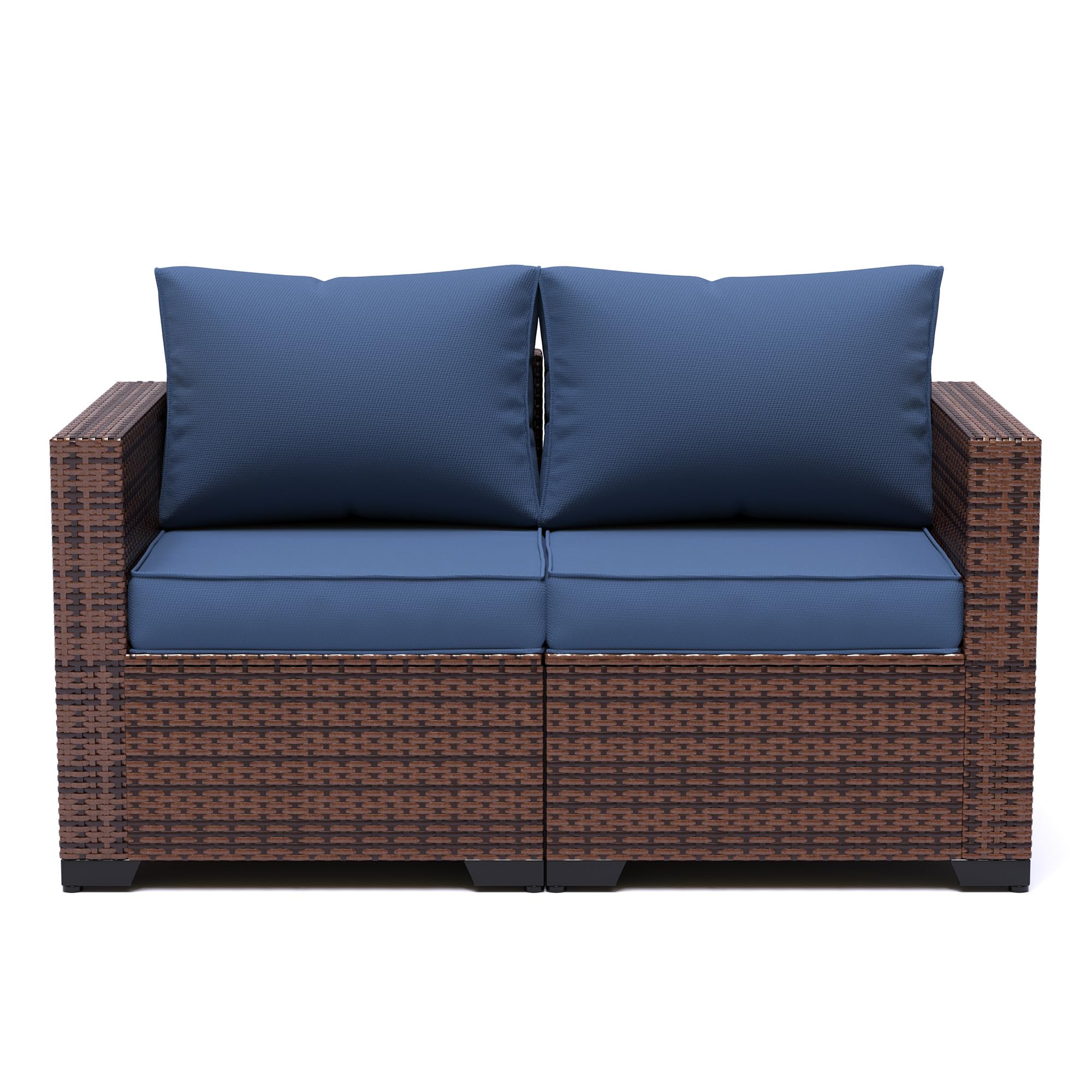 **UDPATIO Outdoor Wicker Love Seat Sofa Set - Navy Blue Rattan Sectional Couch with Steel Frame, Non-Slip Cushions & Deep Seating High Back - Perfect for Patio, Garden, Poolside & Backyard Relaxation**