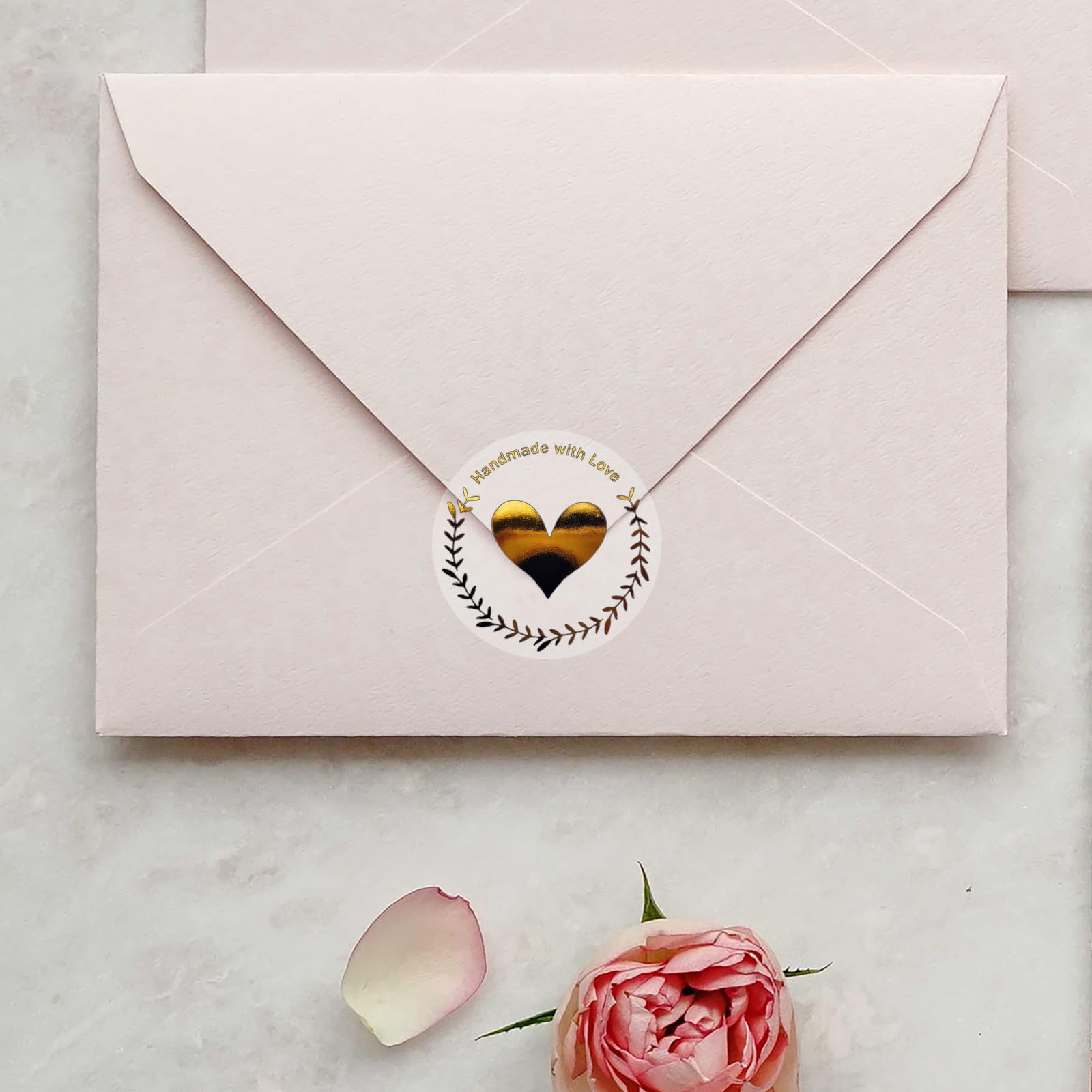 100 Pack Handmade Rose Gold Foil Stickers - 1.6 Inch Premium Business Labels for Packaging, Branding & Small Business Support - Waterproof Transparent Decals for Gift Wrapping, Scrapbooking & Product Branding