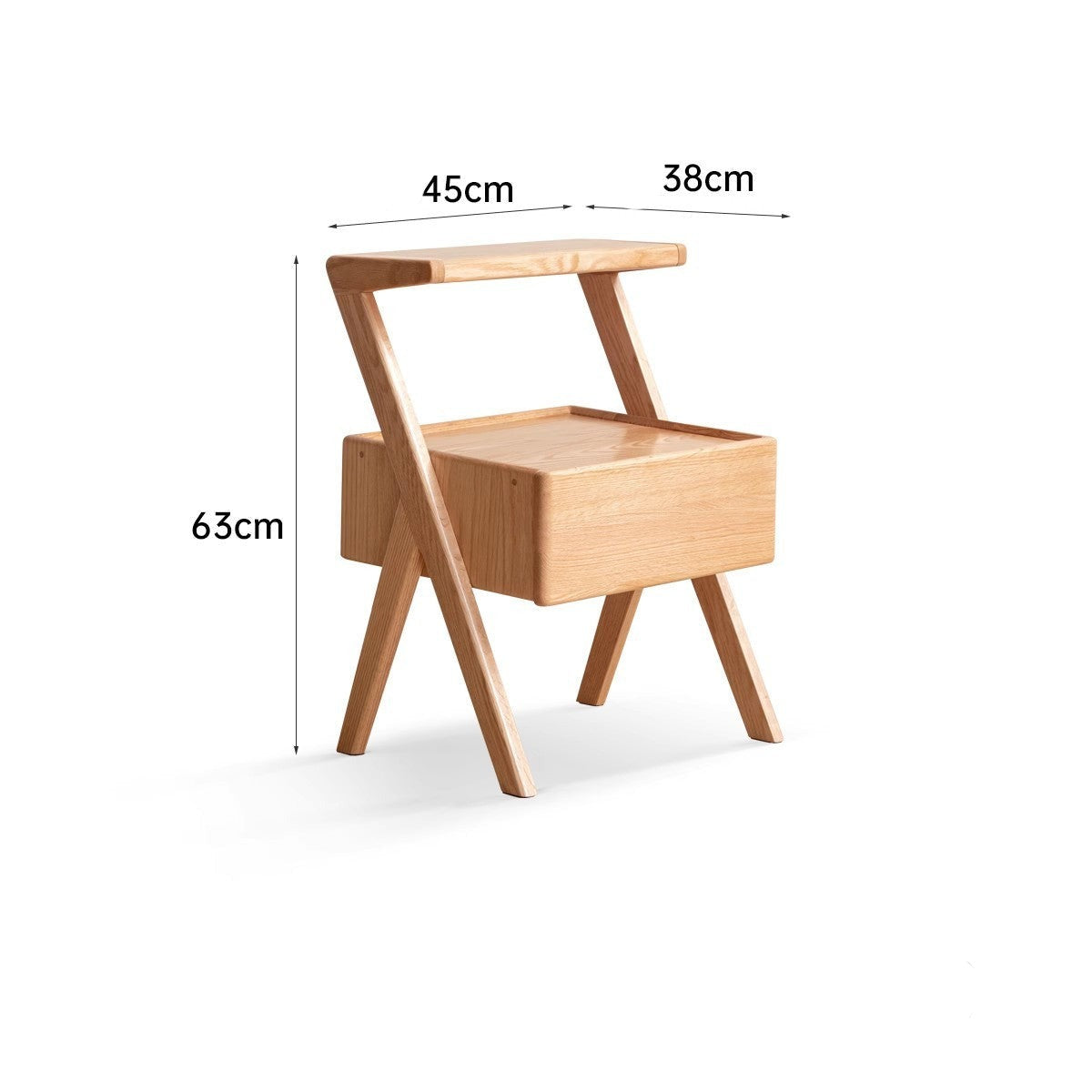 Solid Oak Wood Nightstand with Built-in LED Light - Modern Bedside Table for Bedroom, Living Room & Office