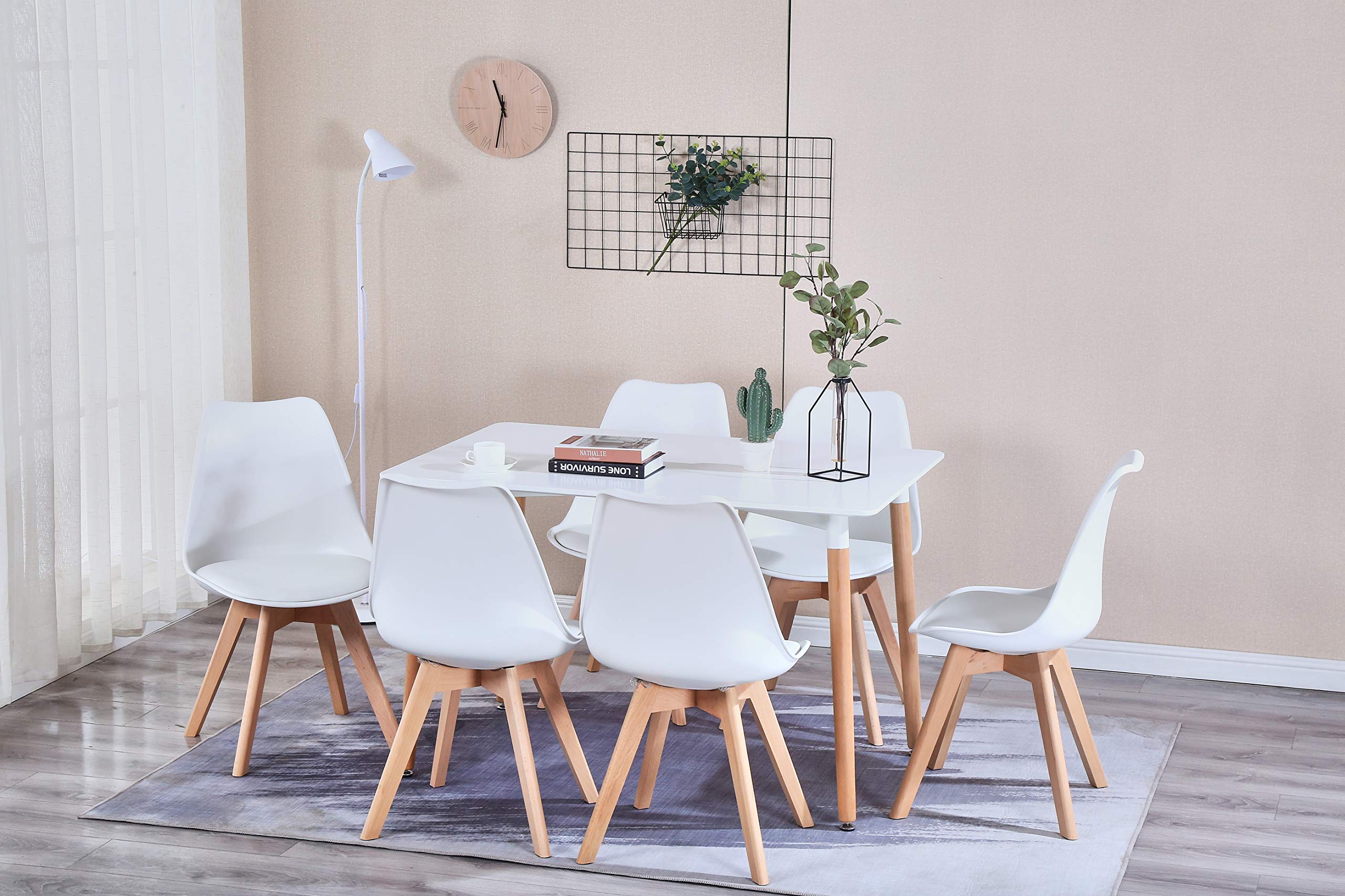 4-Piece Scandinavian Modern Dining Chair Set with Cushion - PU Shell Accent Chairs for Living Room, Bedroom & Kitchen - Mid-Century Upholstered Side Chairs (White) - Perfect for Small Spaces & Contemporary Home Decor