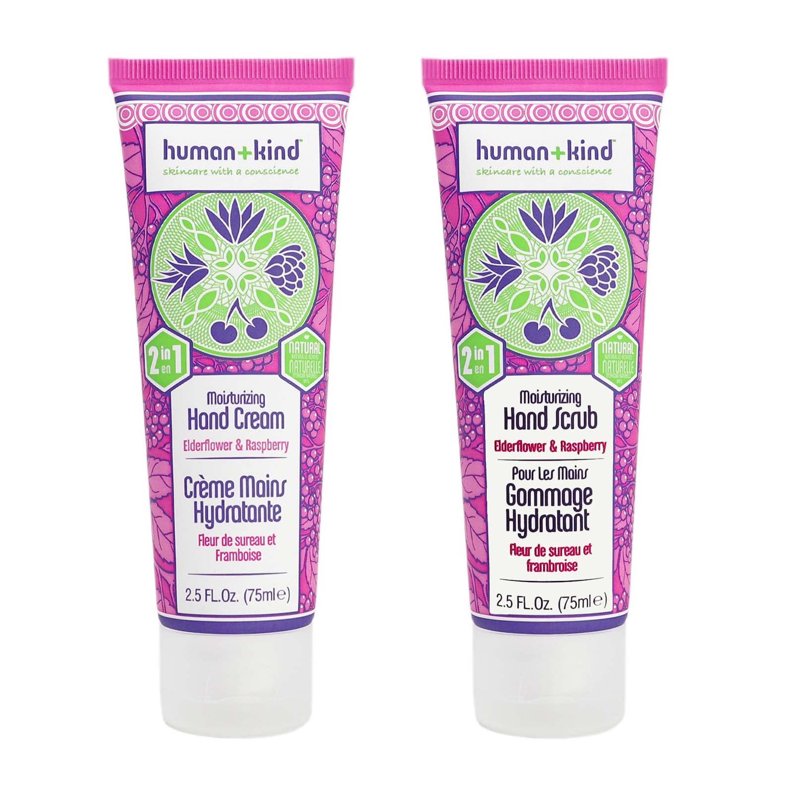 Human+Kind Hand Set - Exfoliating Hand Scrub & Hydrating Hand Cream with Elderflower & Raspberry, Vegan & Cruelty-Free Skincare - Perfect for Dry Hands, Spa Day at Home, and Gift Giving