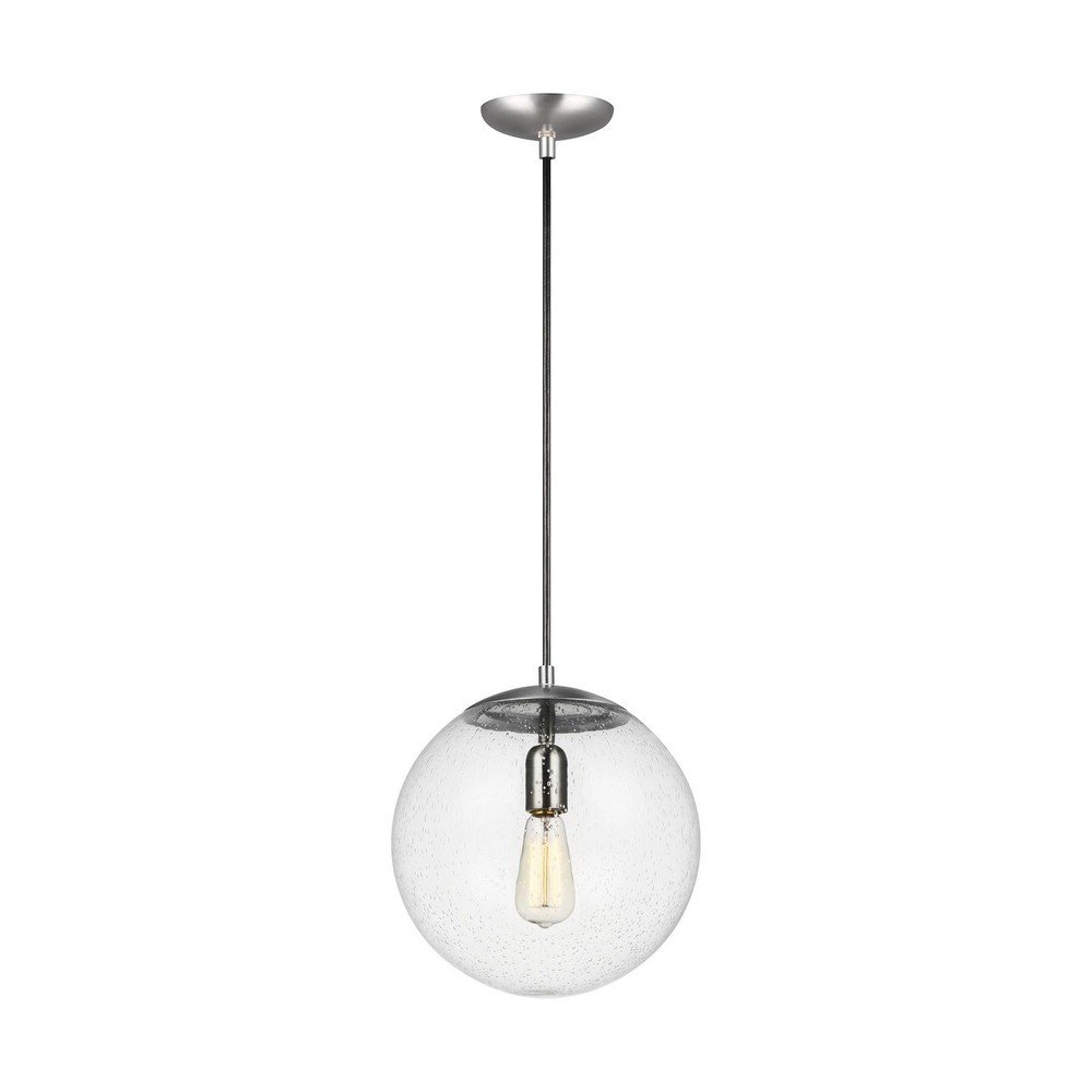 Generation Lighting 6701801-04 Modern Hanging Globe Pendant Light Fixture - Satin Aluminum Finish - Perfect for Kitchen Island, Dining Room, or Entryway Lighting