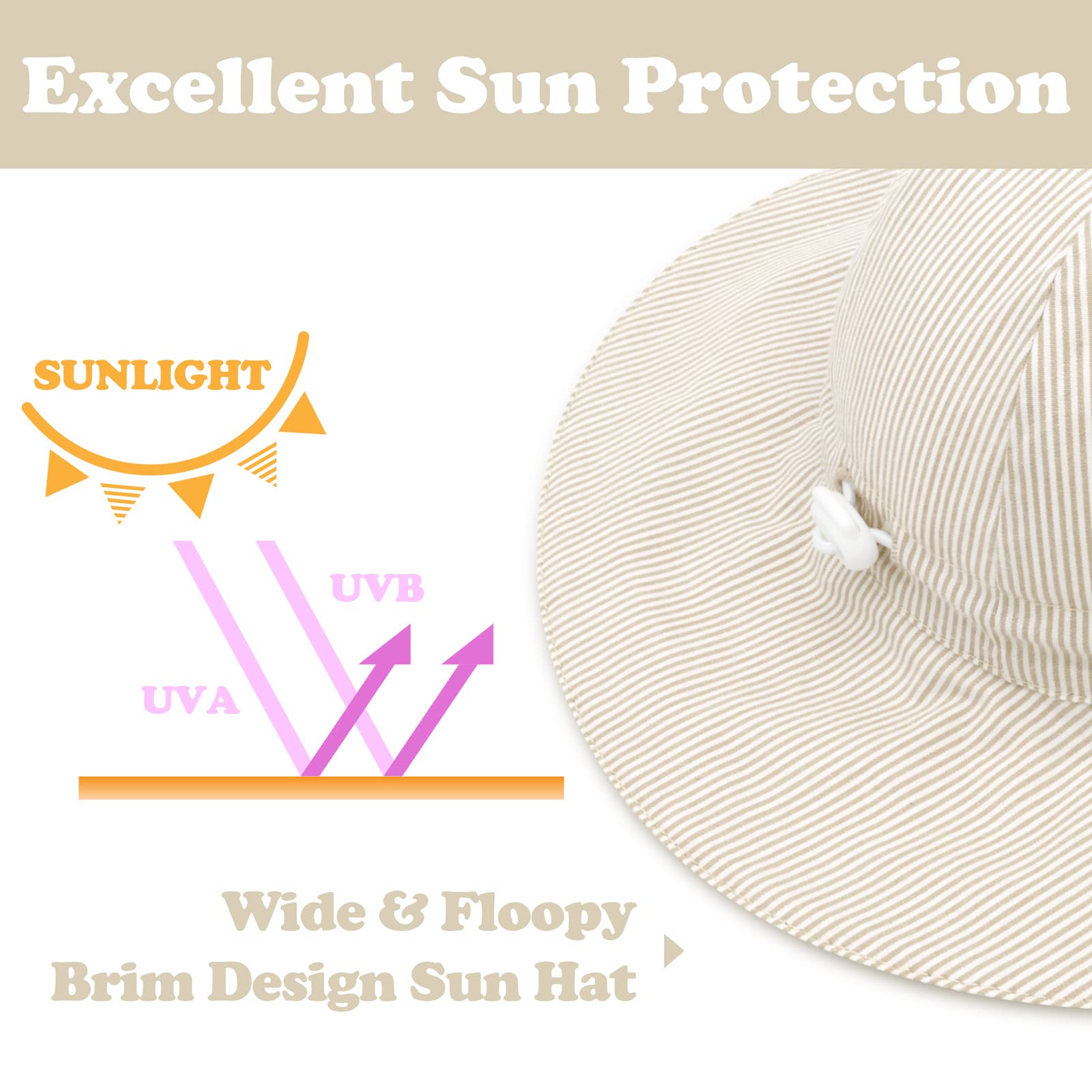 UPF 50+ Baby Sun Hat for Boys & Girls - Wide Brim Cotton Beach Hat for Infants & Toddlers - Perfect for Outdoor Play, Beach Trips and Summer Protection